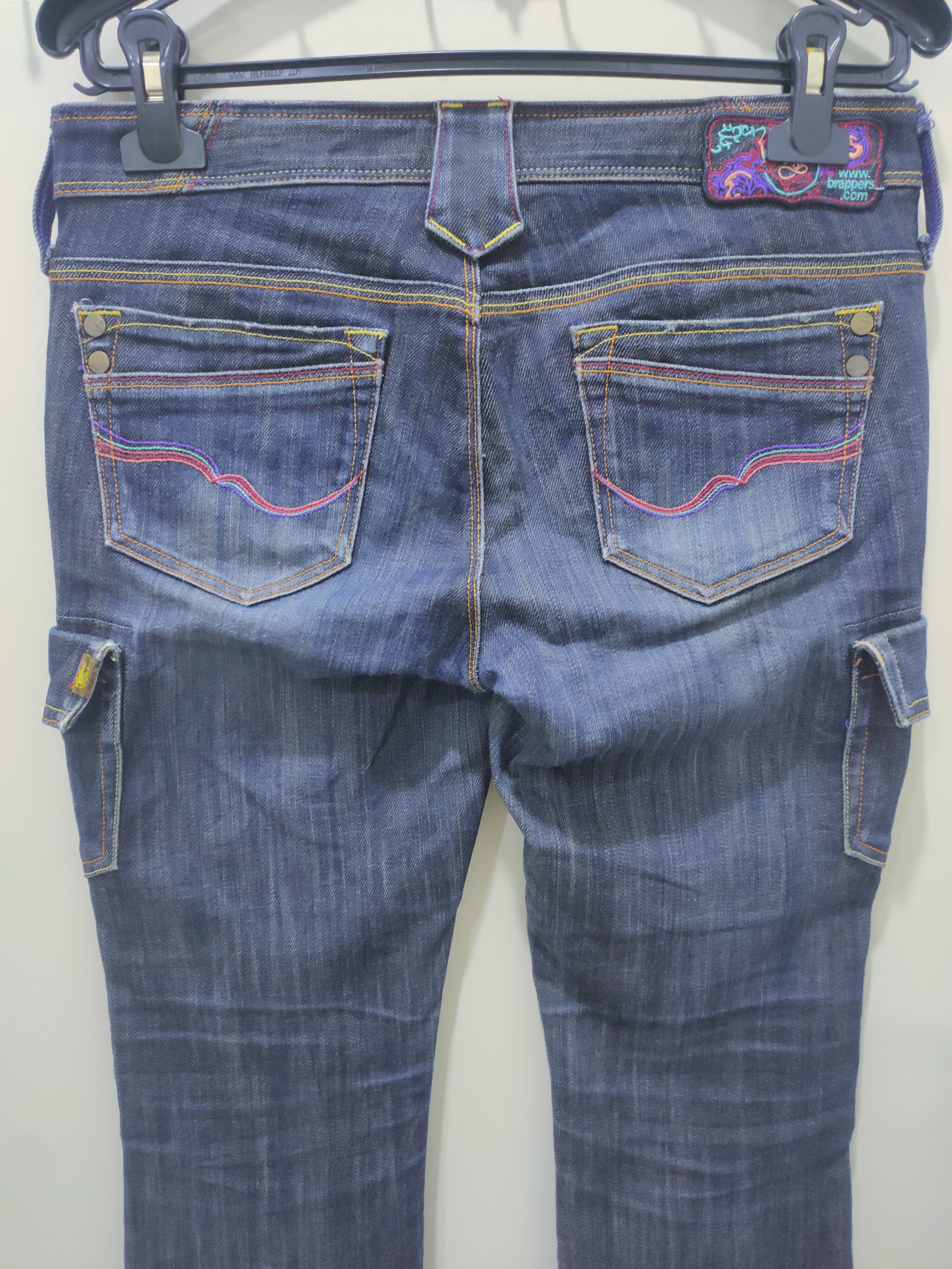Japanese Brand BRAPPERS Stone Wash Slim Fit Rainbow Denim Jeans Cargo Pant Size 32" / US 10 / IT 46 - 12 Thumbnail
