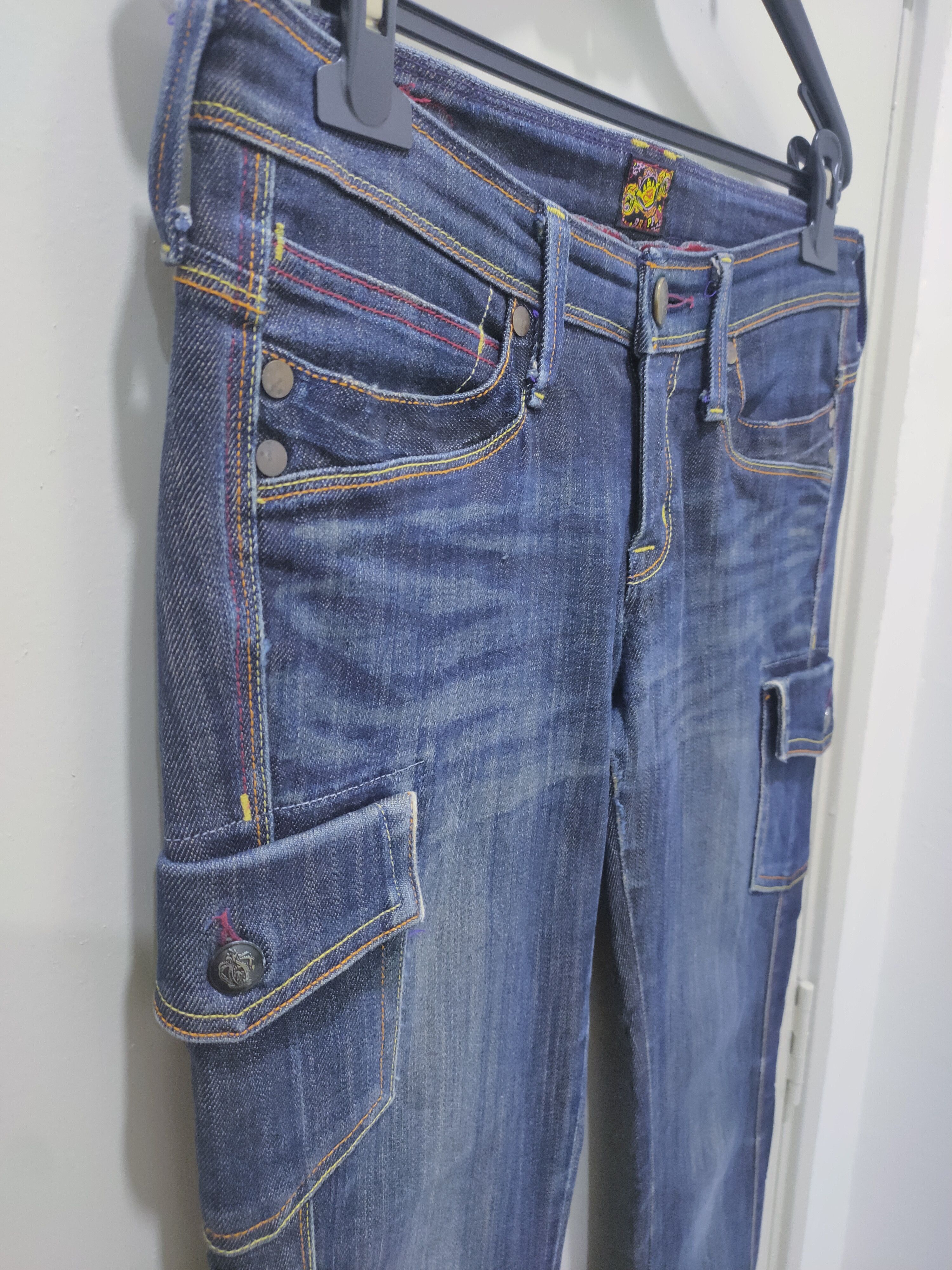 Japanese Brand BRAPPERS Stone Wash Slim Fit Rainbow Denim Jeans Cargo Pant Size 32" / US 10 / IT 46 - 6 Thumbnail