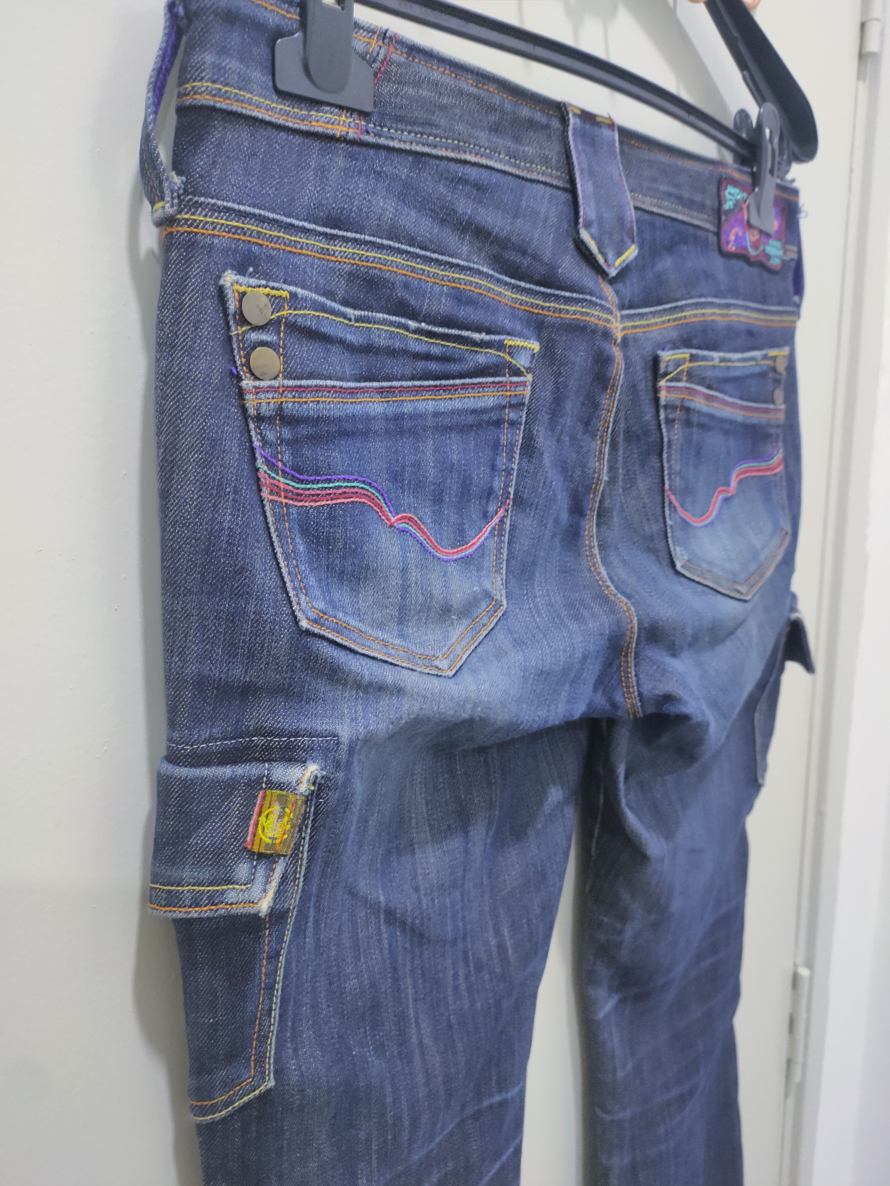 Japanese Brand BRAPPERS Stone Wash Slim Fit Rainbow Denim Jeans Cargo Pant Size 32" / US 10 / IT 46 - 13 Thumbnail