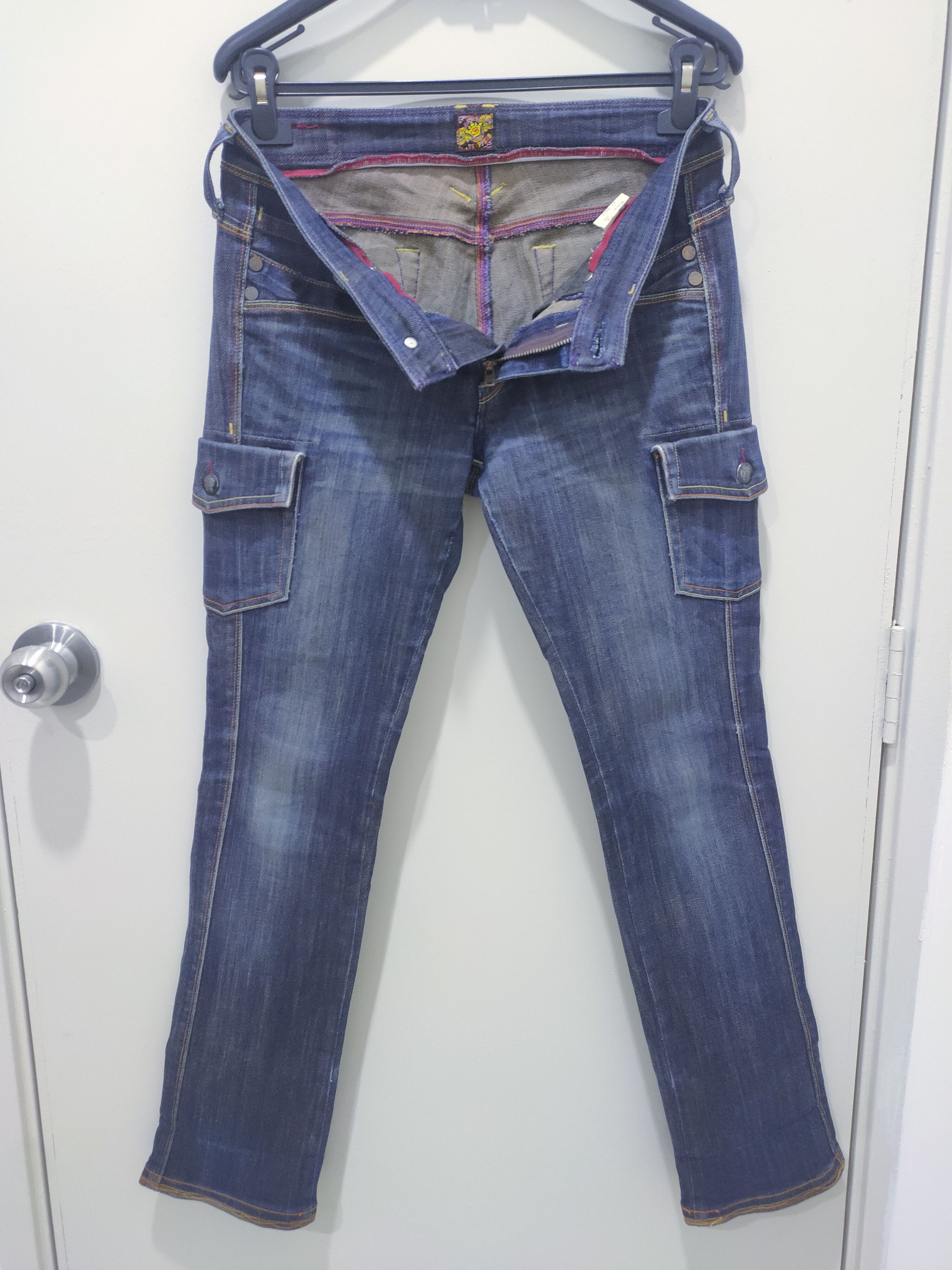 Japanese Brand BRAPPERS Stone Wash Slim Fit Rainbow Denim Jeans Cargo Pant Size 32" / US 10 / IT 46 - 3 Thumbnail