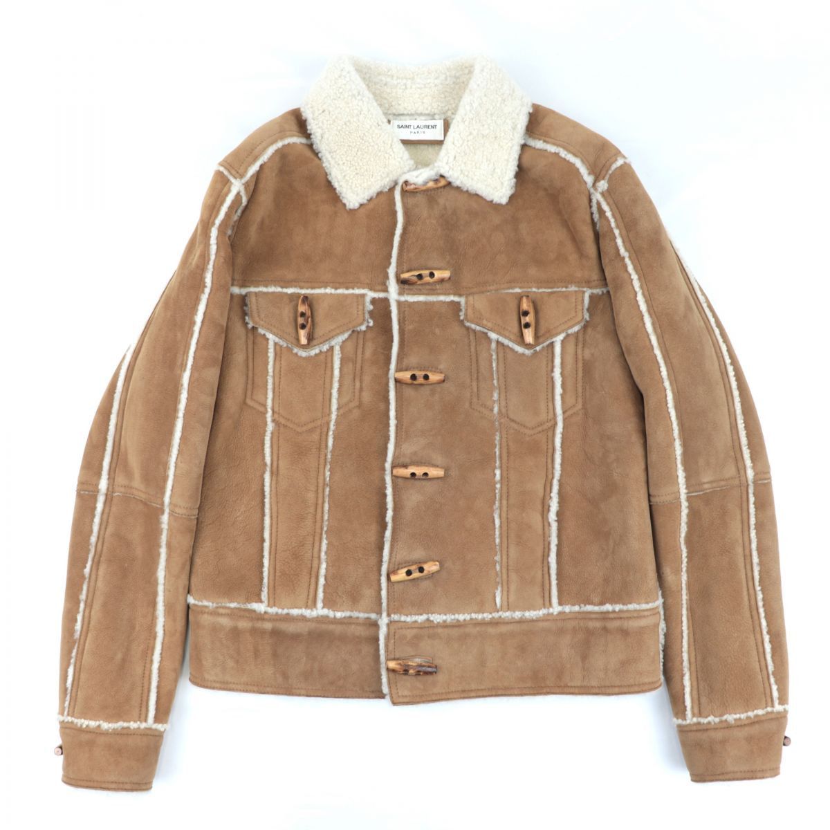 image of Saint Laurent Paris Saint Laurent Heavy Shearling Bomber Jacket in Tan, Men's (Size Medium)
