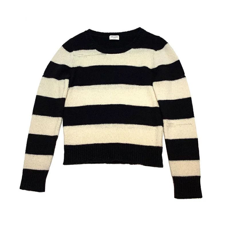 Image of YVES Saint Laurent Black & White Sweater in Stripe, Women's (Size Small)