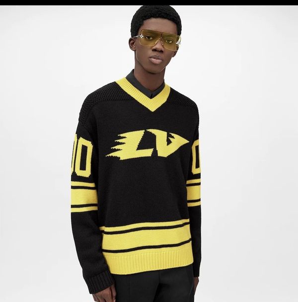 LOUIS VUITTON apparel checkerboard knit Long sleeve sweater Yellow x Black