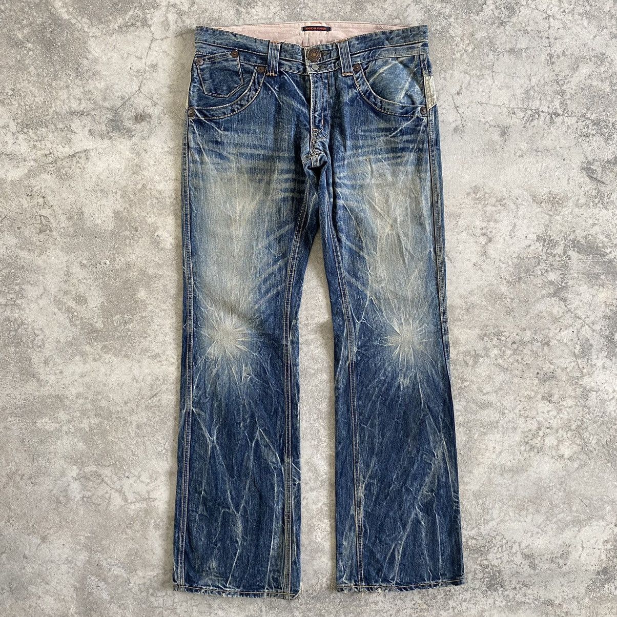 Japan Blue Japanese Brand Vintage Blue Way Faded Flare Bootcut Jeans Size US 33 - 1 Thumbnail