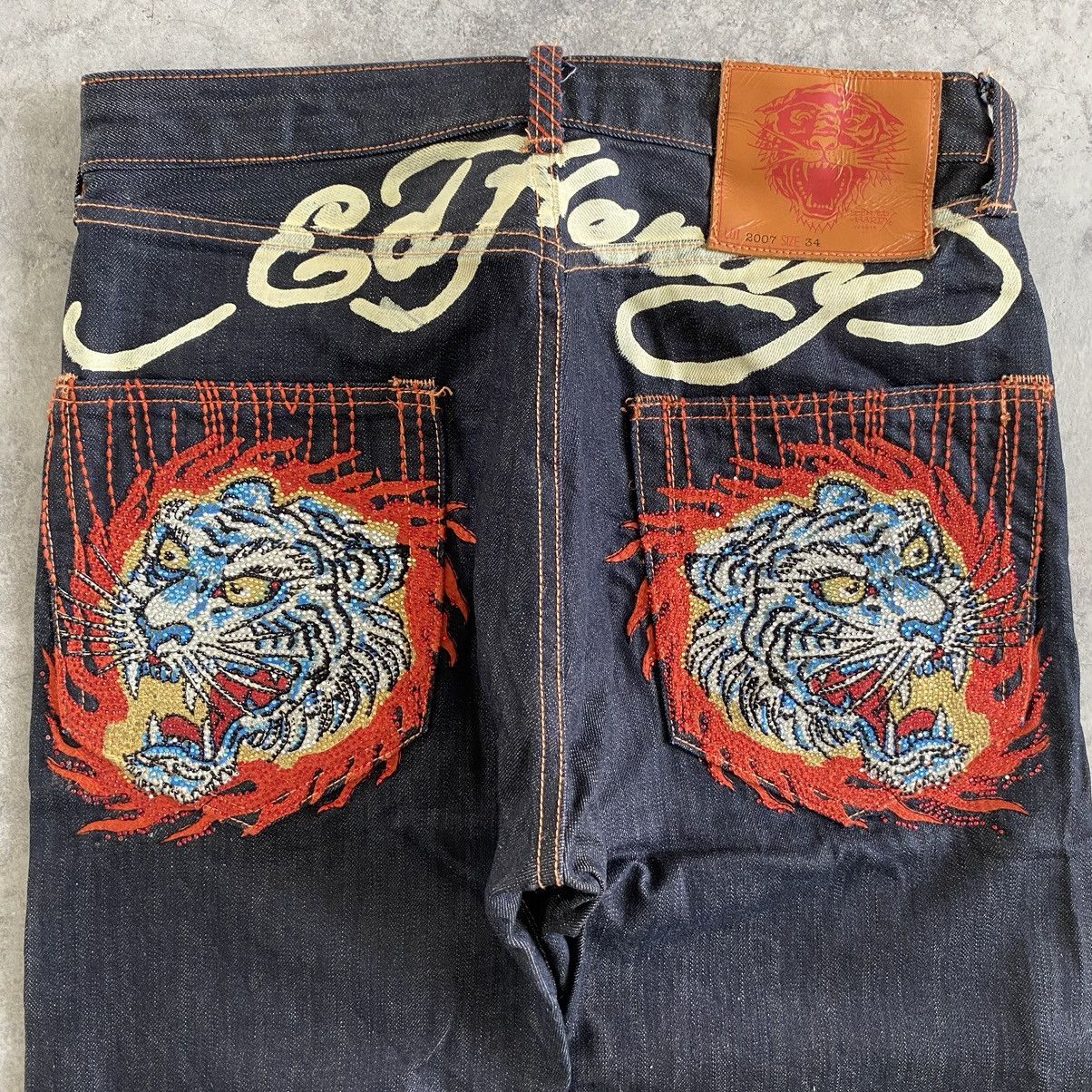 Ed Hardy Vintage Ed Hardy Chritian Audigier Embroidered Tiger Jeans Size US 33 - 2 Thumbnail