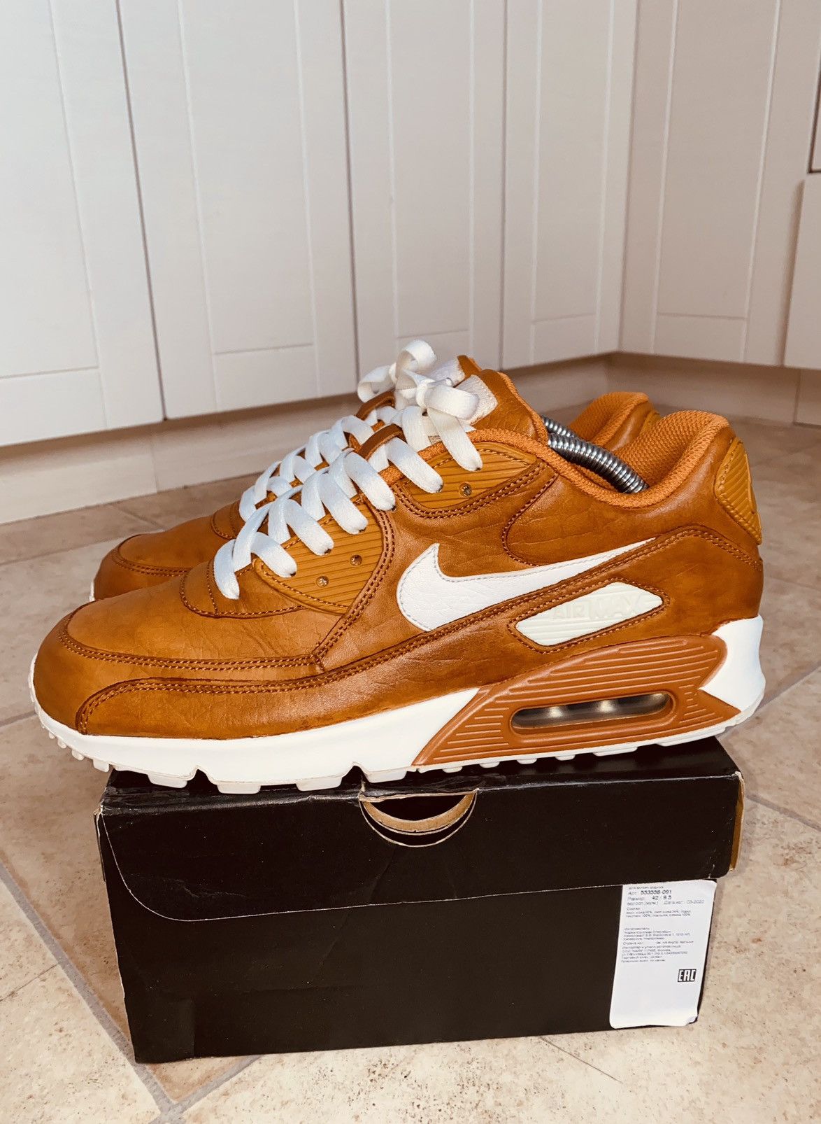 image of Nikelab Air Max90 2014 Fragment Atmos Cdg Maharishi Tn Acg Shoes in Vintage Brown, Men's
