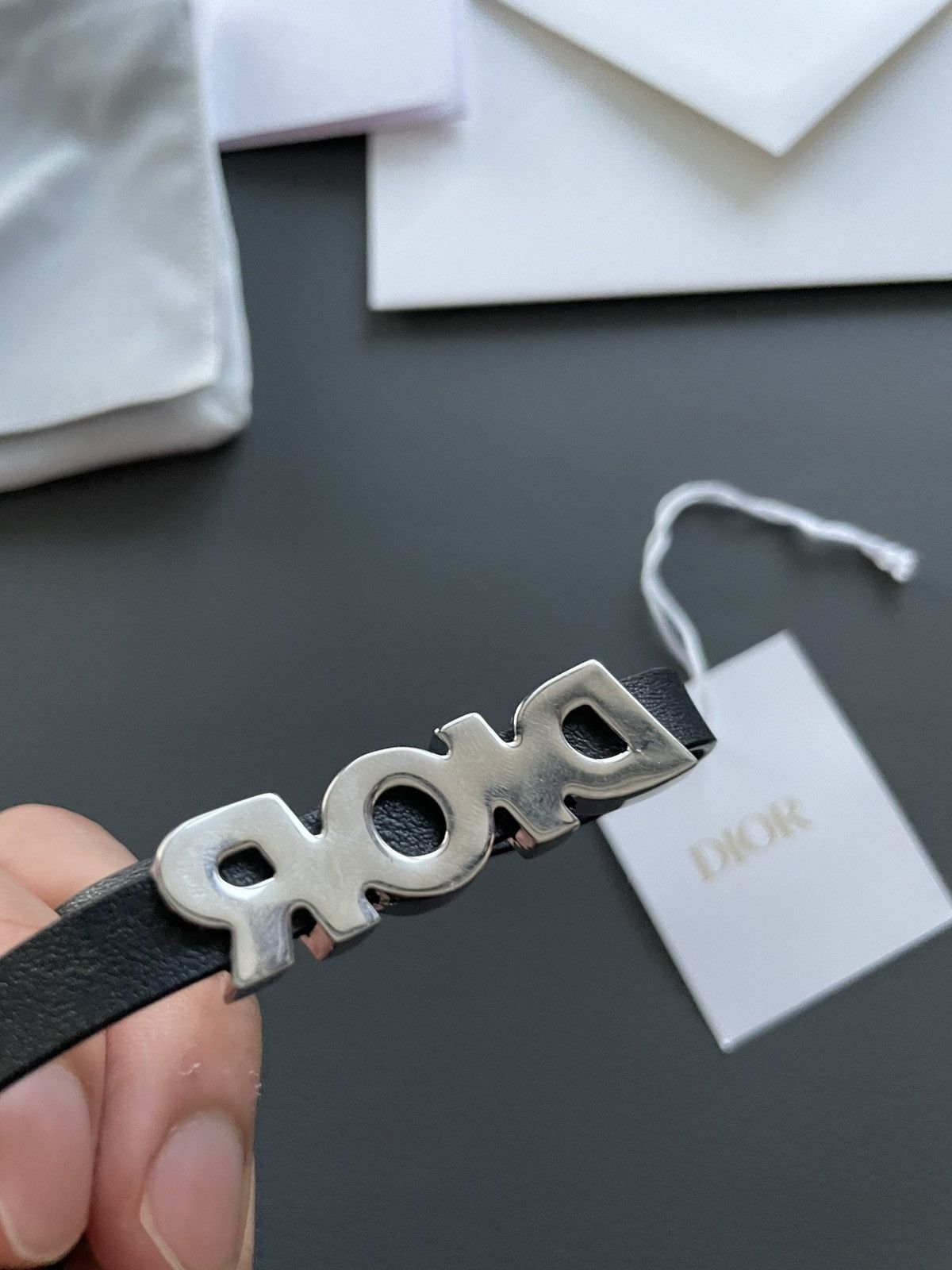 Dior Super Runway Limited Edition Silver Logo Leather Bracelet Size ONE SIZE - 14 Thumbnail