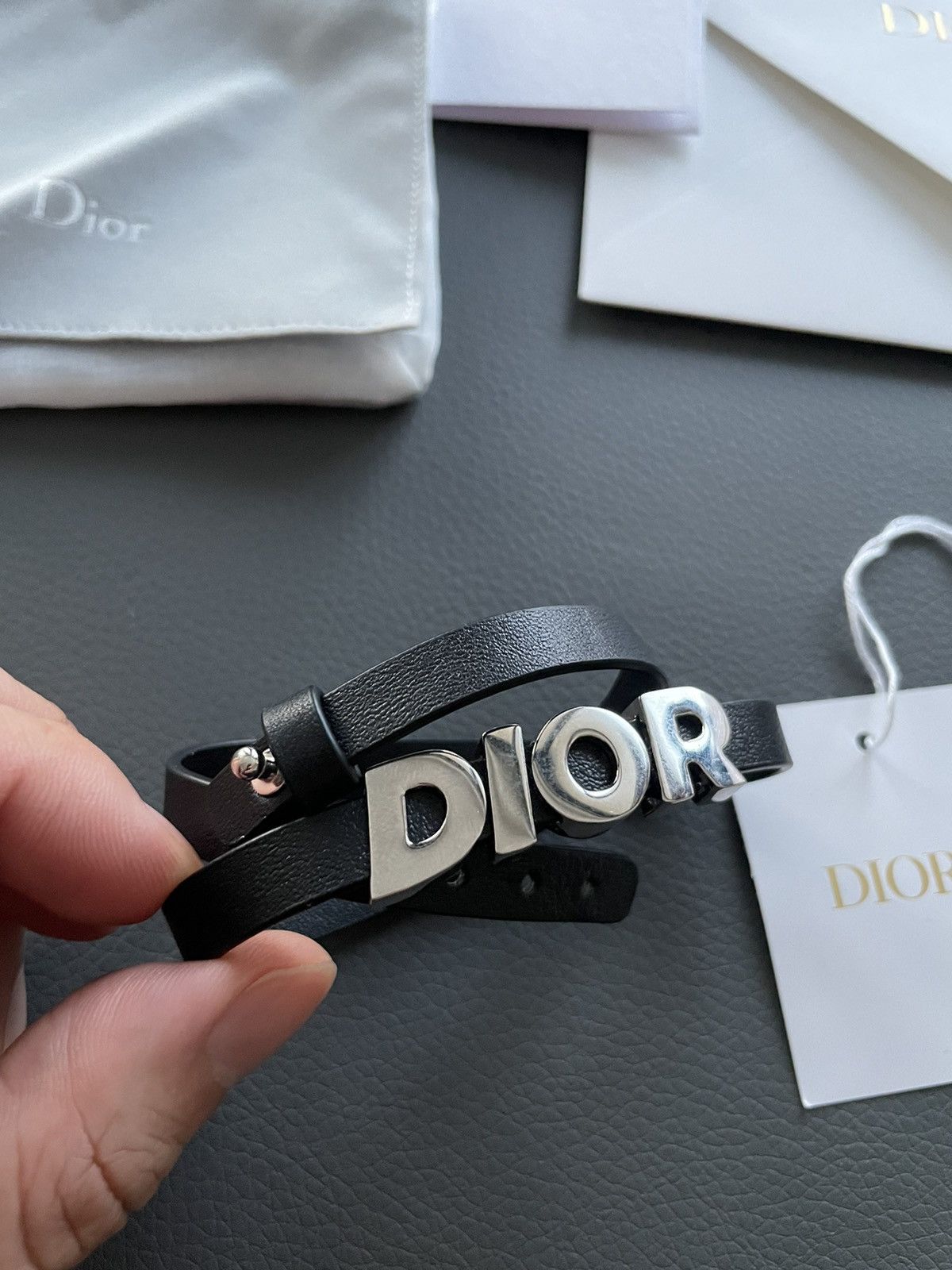 Dior Super Runway Limited Edition Silver Logo Leather Bracelet Size ONE SIZE - 3 Thumbnail