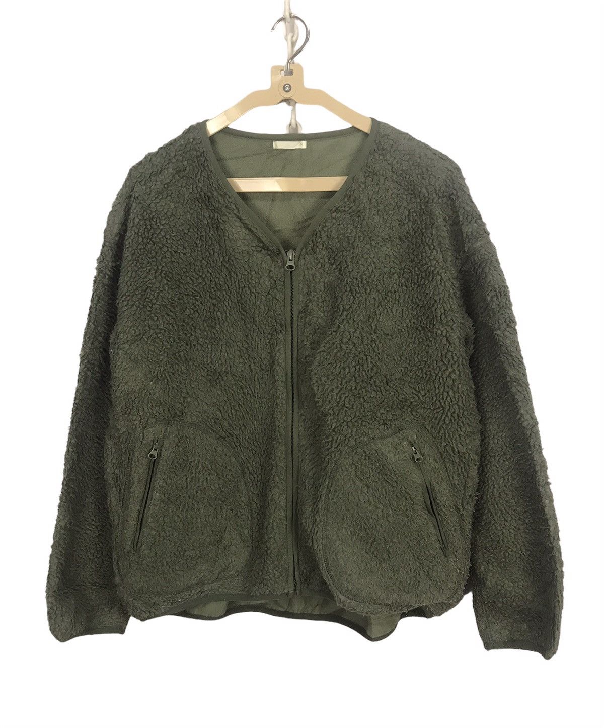 image of Gu Olive Green Fleece Zipper Jacket, Men's (Size Large)