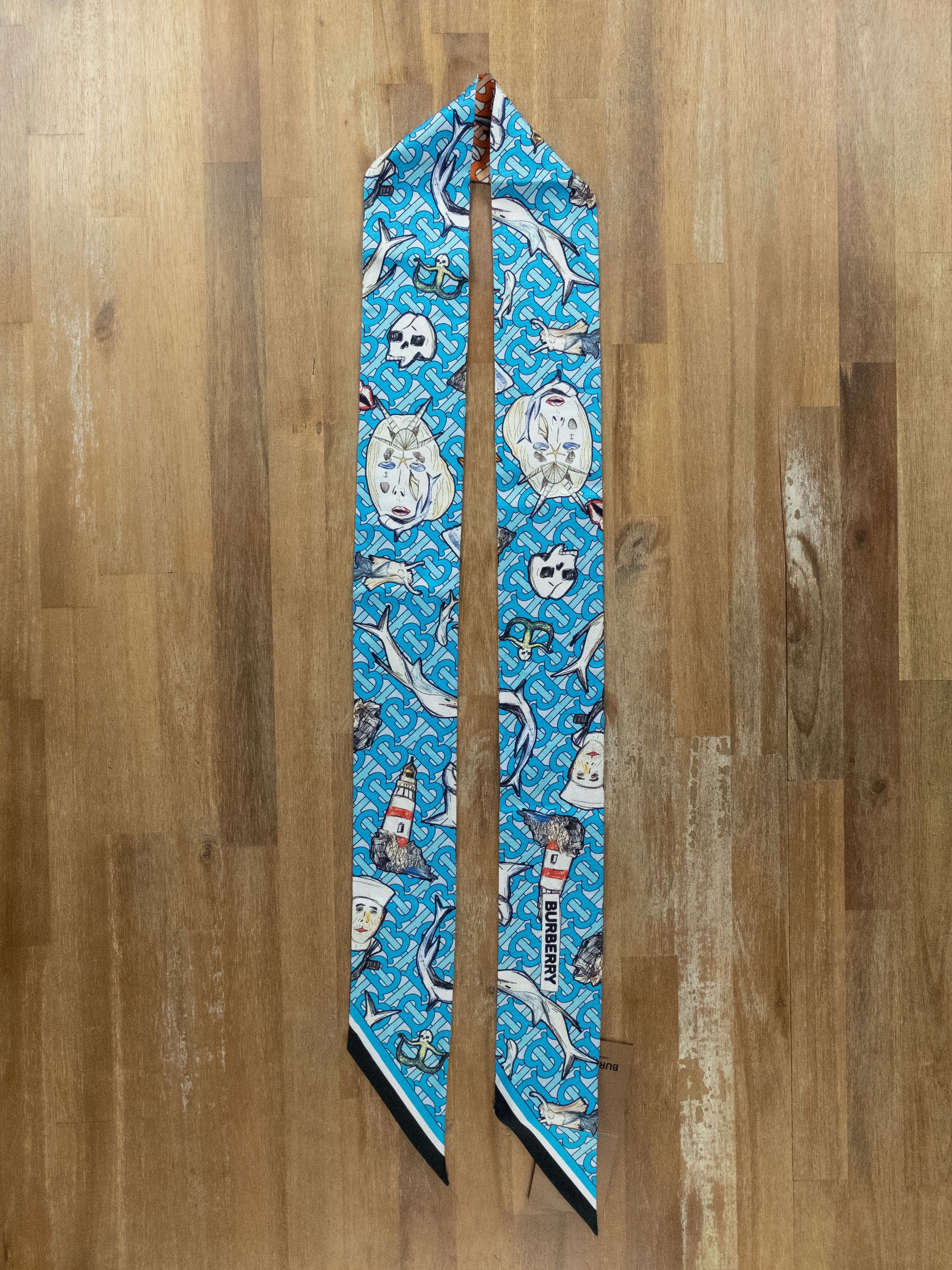 Burberry BURBERRY ocean sailor reversible twill silk skinny scarf Size ONE SIZE - 4 Thumbnail