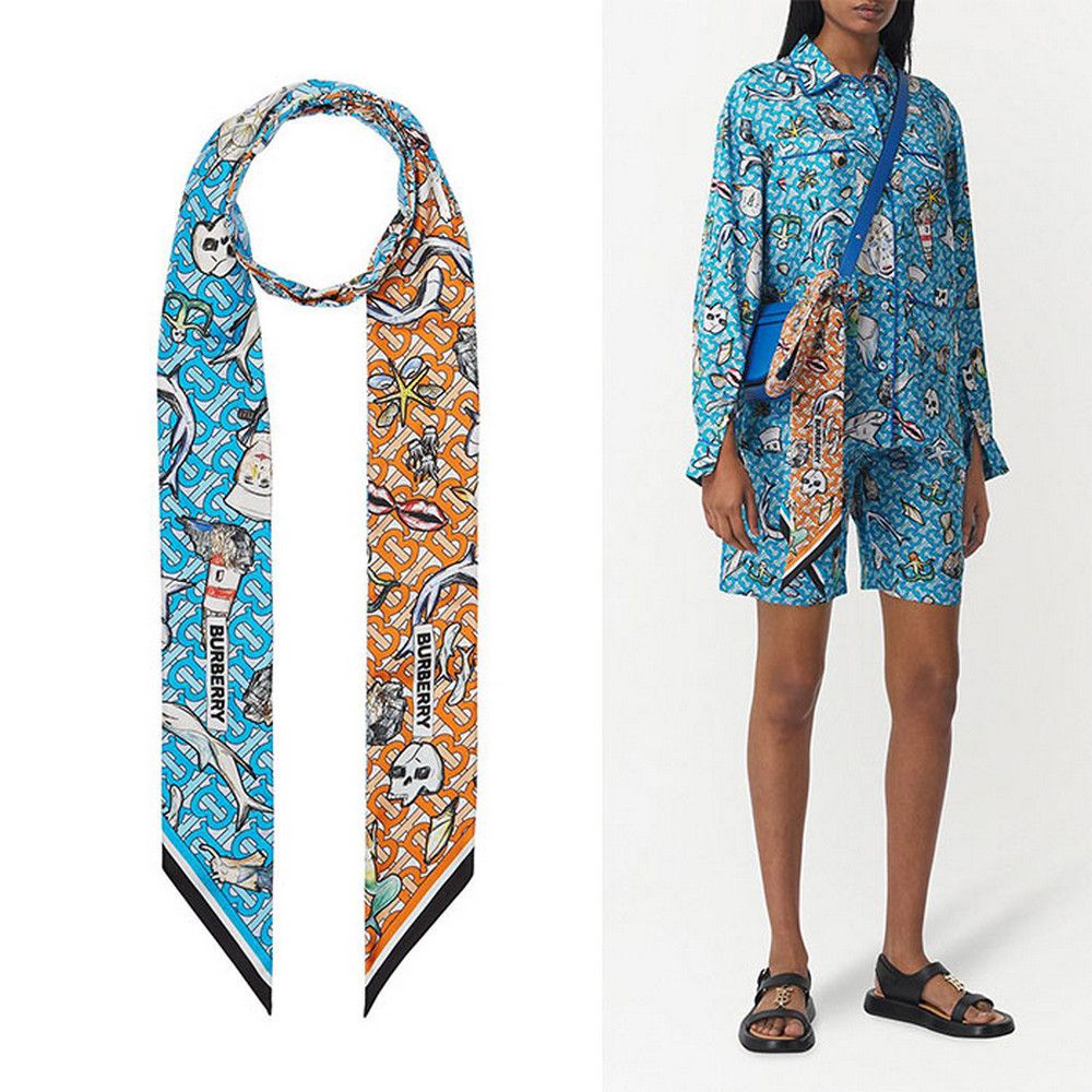 Burberry BURBERRY ocean sailor reversible twill silk skinny scarf Size ONE SIZE - 2 Thumbnail