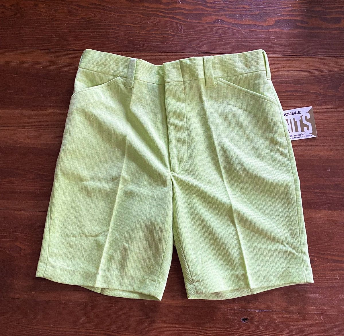 Vintage Vintage NWT 60’s Double Knit Yellow Green Polyester Shorts Size US 33 - 1 Thumbnail
