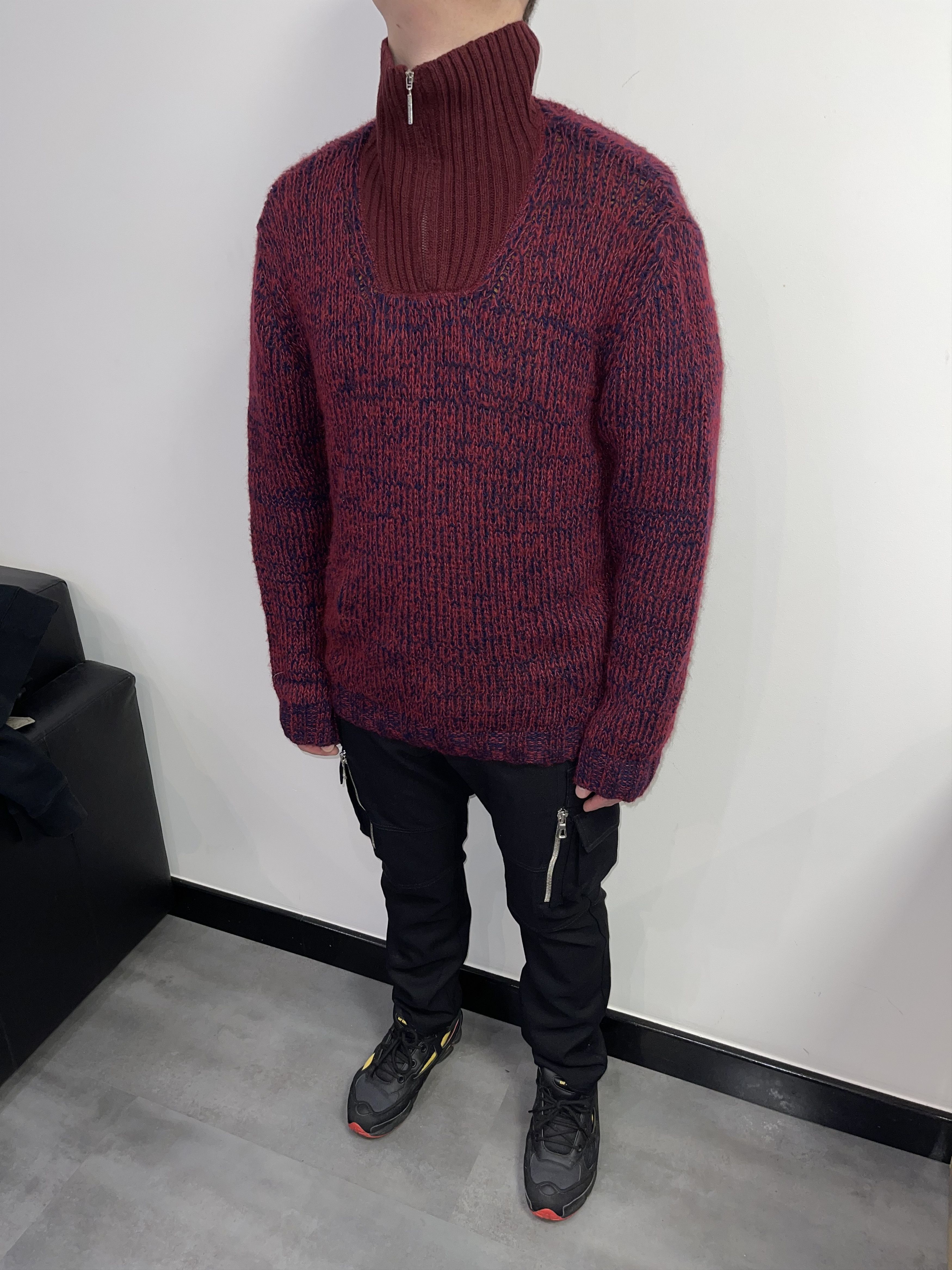 image of Avant Garde x Valentino Archive Valentino Handknit 1/4 Zipped Mohair Wool Sweater in Red (Size XL)