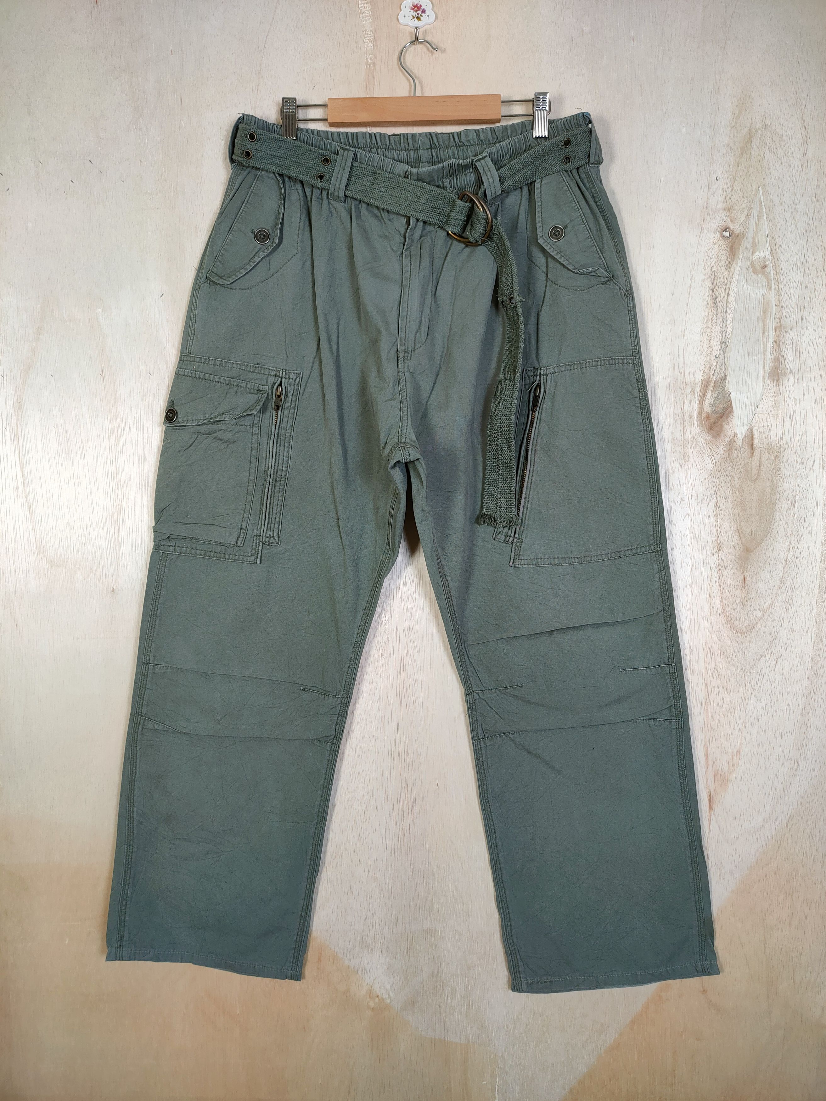 image of Vintage Japanese Cargo Pants Multipocket Tactical in Green, Men's (Size 38)