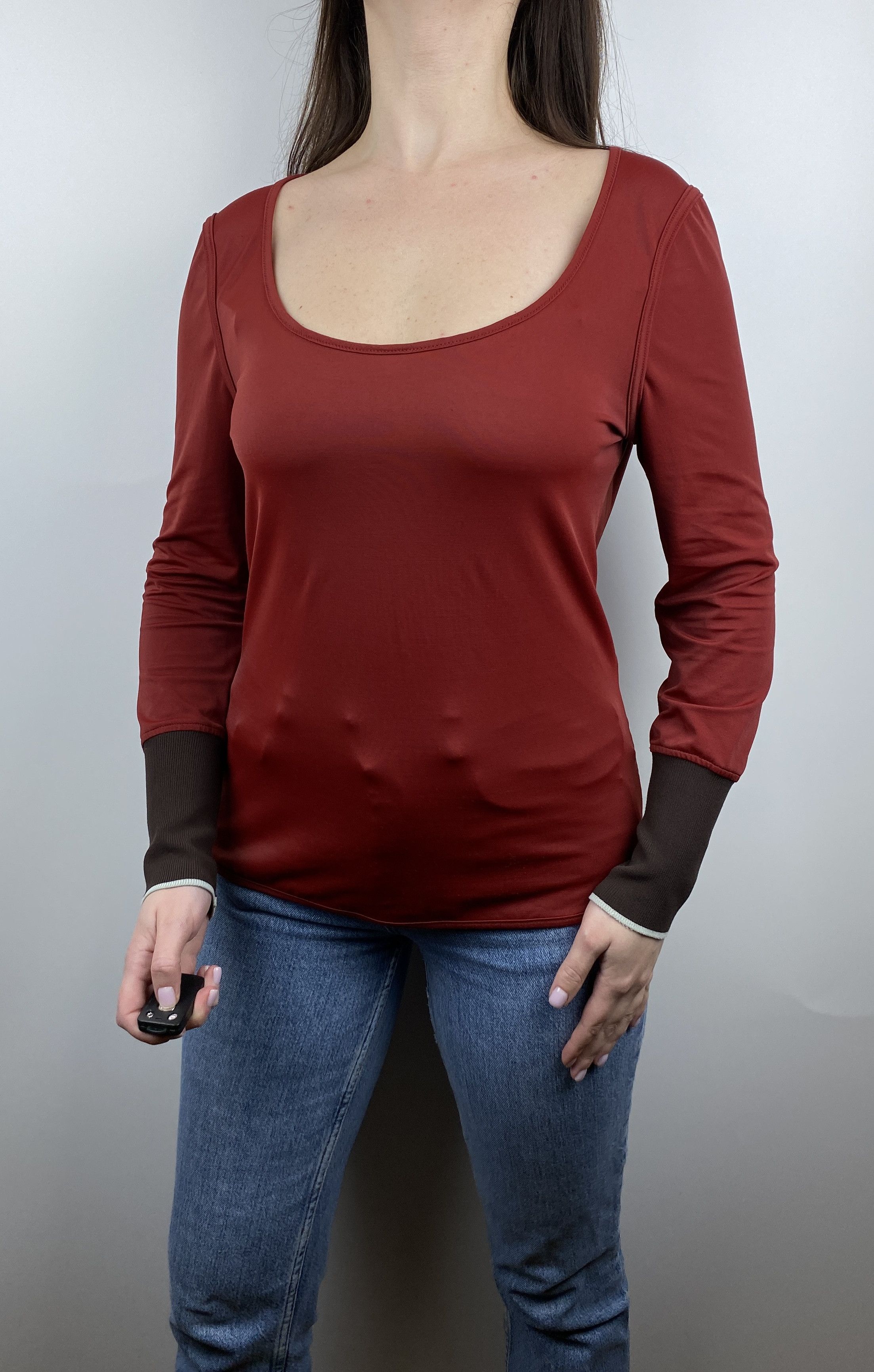 Prada × Vintage Prada Vintage Red Tab Long Sleeve Pullover Top Size L Size L / US 10 / IT 46 - 2 Thumbnail