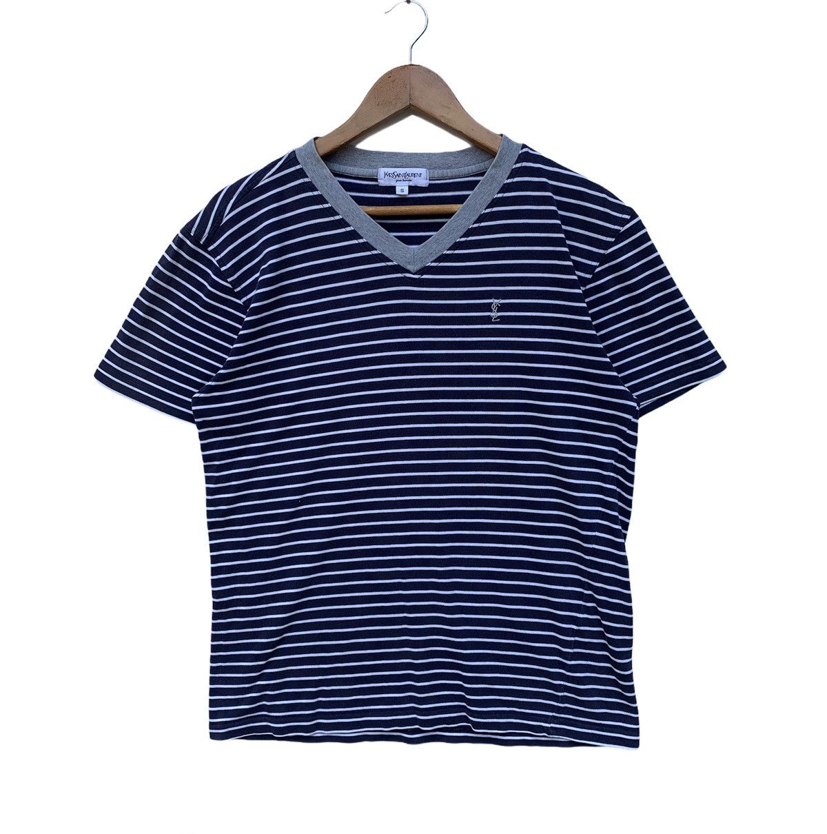 Yves Saint Laurent YSL Yves Saint Laurent Stripe V-Neck Shirt Size US S / EU 44-46 / 1 - 1 Thumbnail