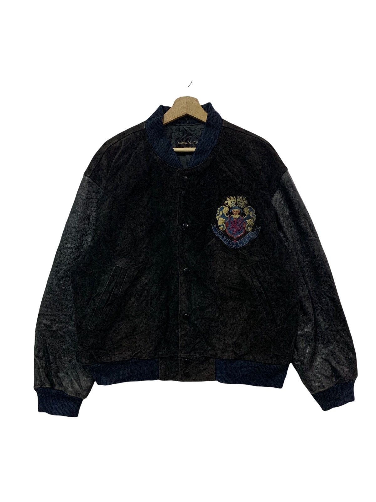 Genuine Leather 🔥RARE COWHIDE LEATHER VARSITY JACKETS EMBROIDERY LOGO Size US L / EU 52-54 / 3 - 5 Thumbnail