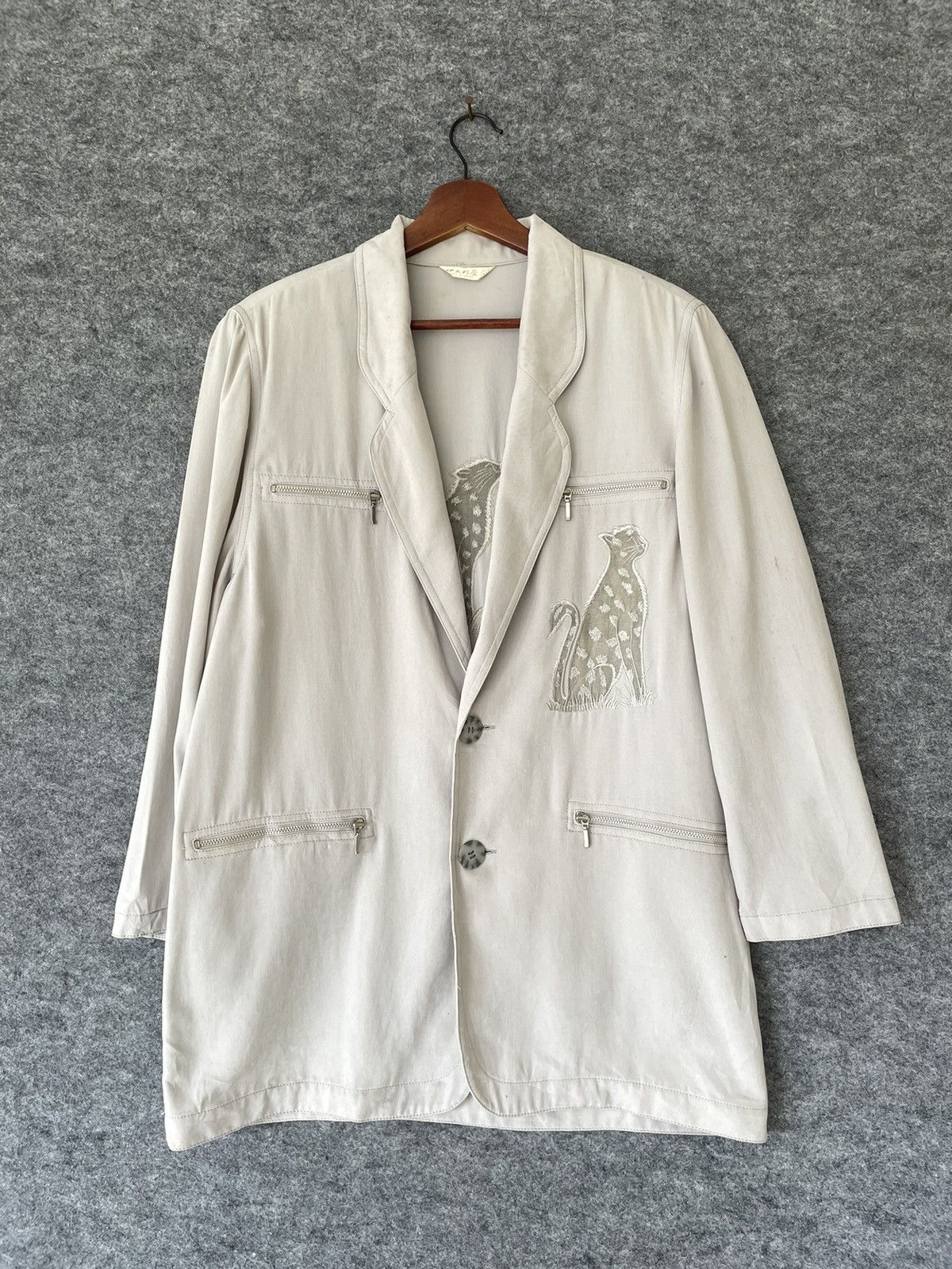 image of Vintage Japanese Leopard Jacket in Grey, Men's (Size Medium)