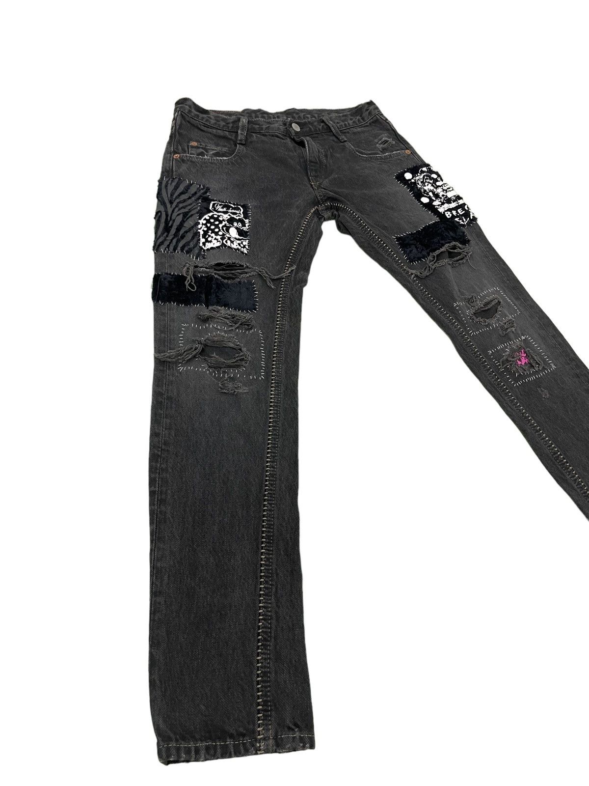 image of Hype Scab Style Boro Jeans Rna Japan Skinny Low Rise 25 in Faded Black, Men's (Size 28)