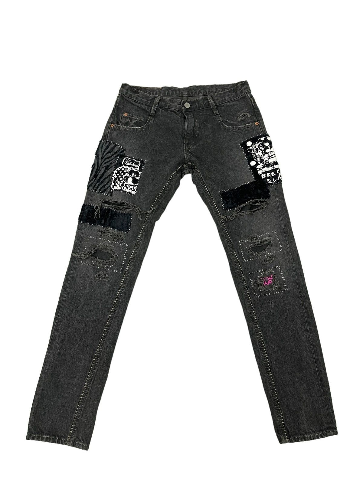 Japanese Brand Scab Style Boro Jeans RNA Japan Skinny Low Rise 2🟦5 Size US 28 / EU 44 - 2 Thumbnail