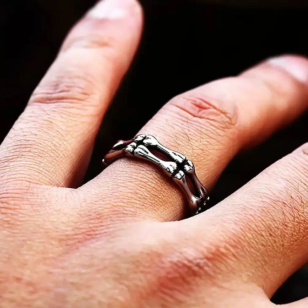 Jewelry Stainless Steel Skull Bone Ring Size ONE SIZE - 2 Thumbnail