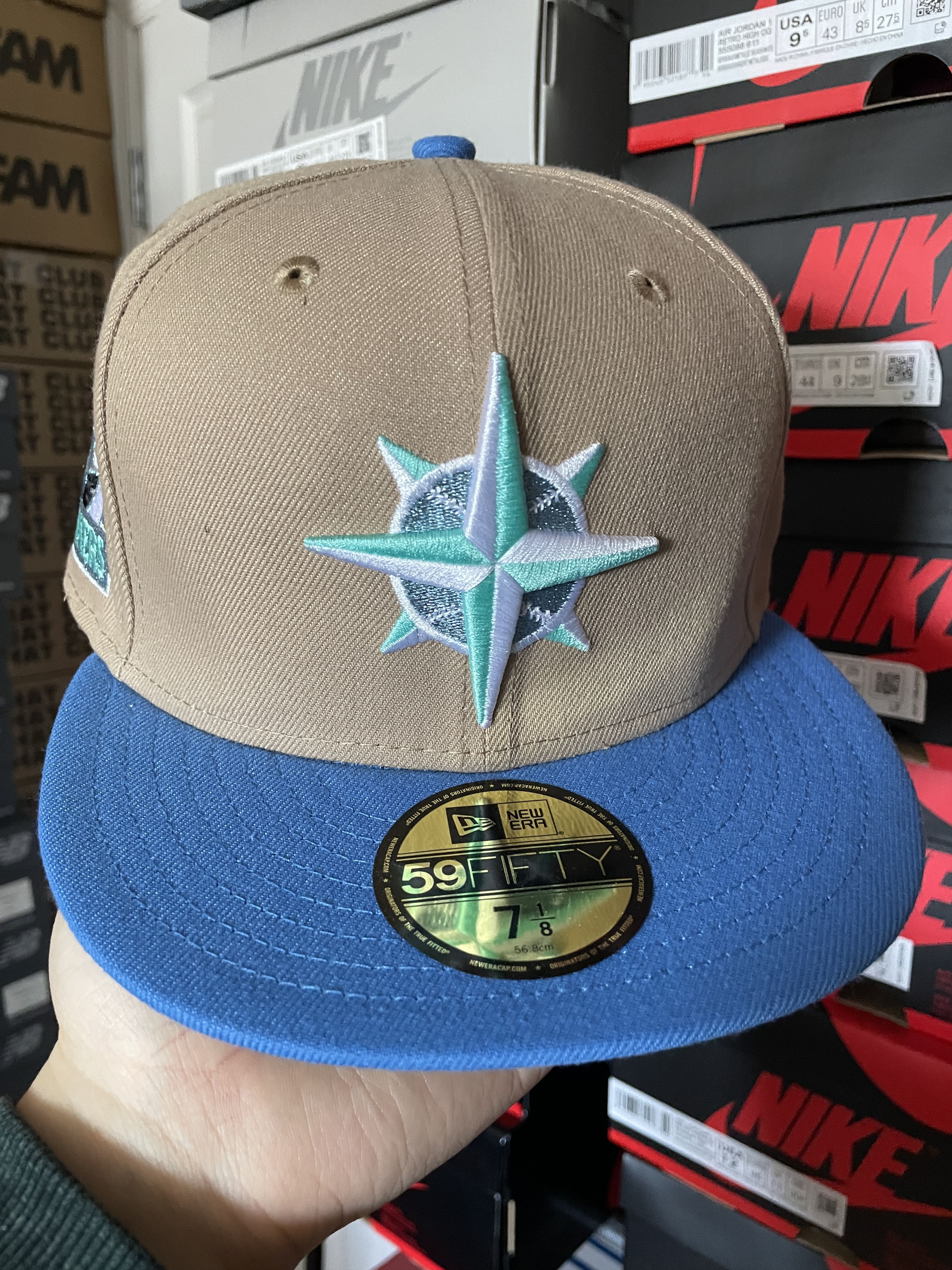 MLB × New Era Tan Khaki Blue Seattle Mariners 7 1/8 Two 2 Tone Iced 30th Size ONE SIZE - 2 Thumbnail