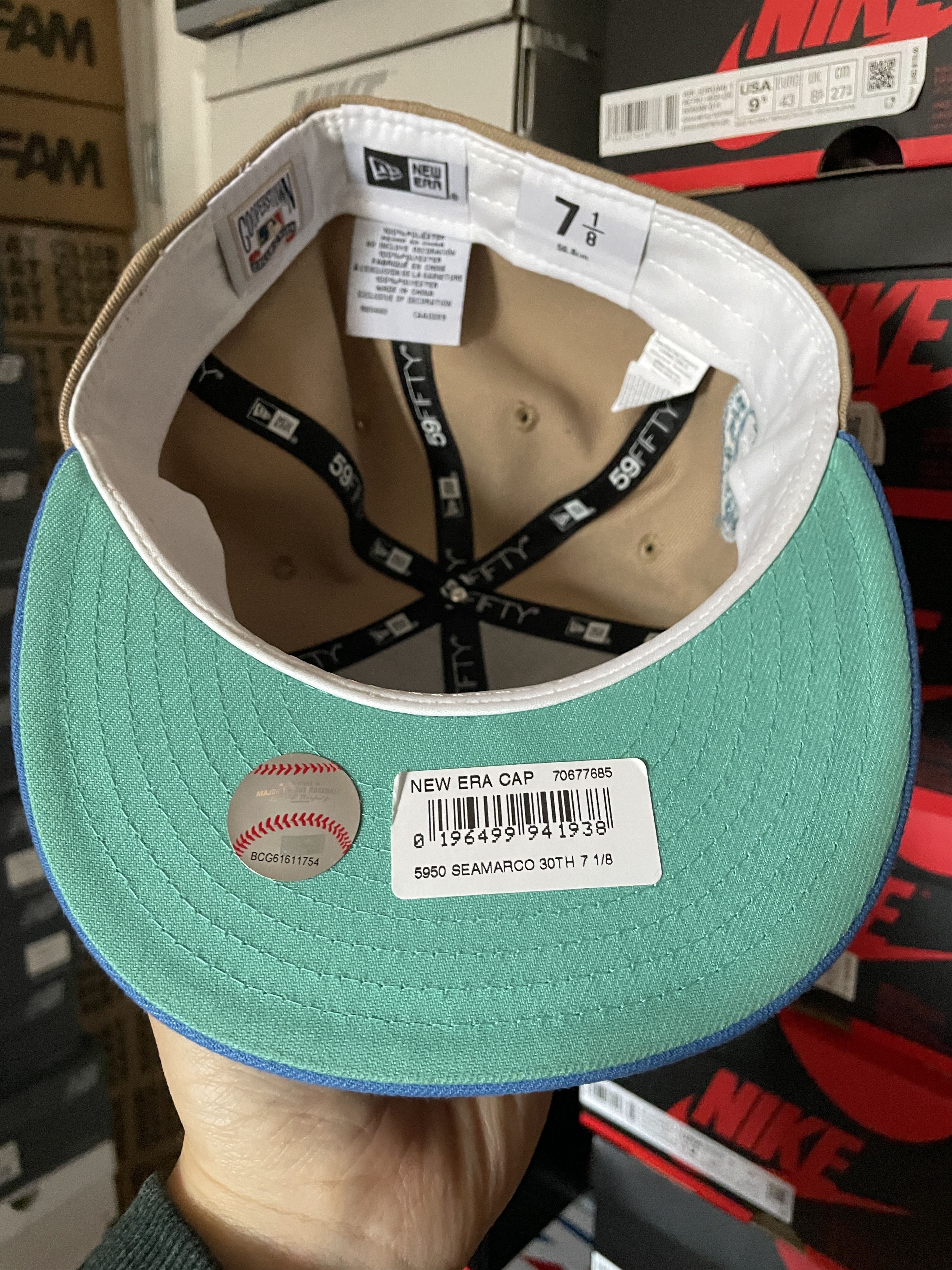 MLB × New Era Tan Khaki Blue Seattle Mariners 7 1/8 Two 2 Tone Iced 30th Size ONE SIZE - 6 Thumbnail