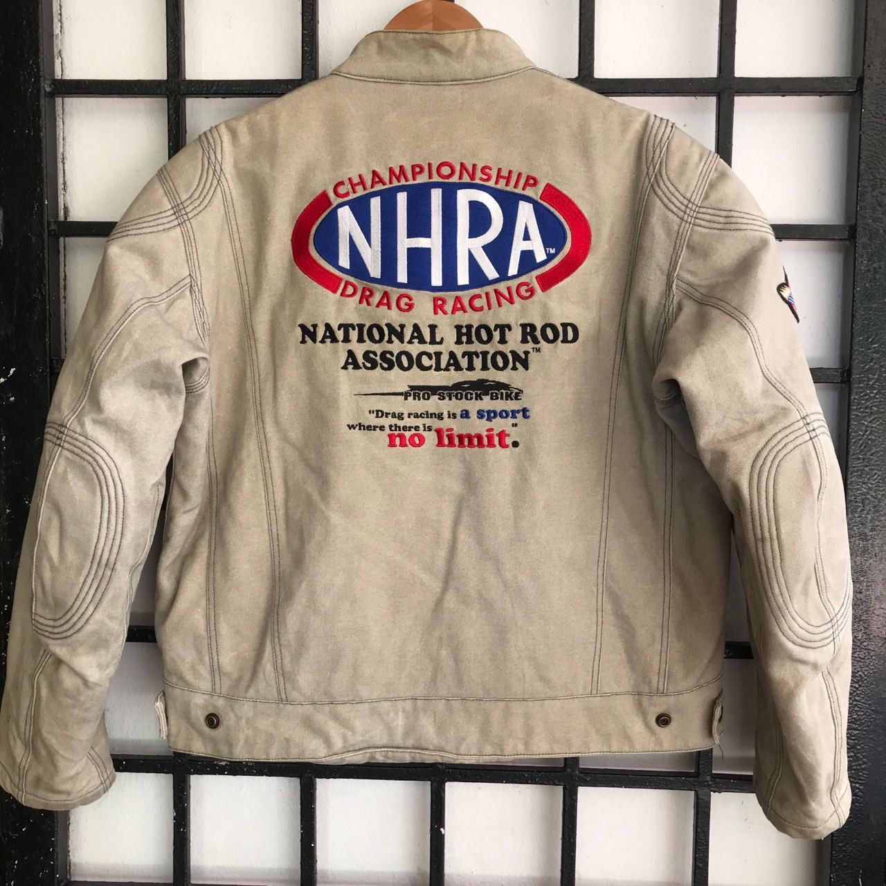 image of Biker Denim x Racing Vintage Nhra Drag Racing Bikers Jacket in Brown, Men's (Size Medium)