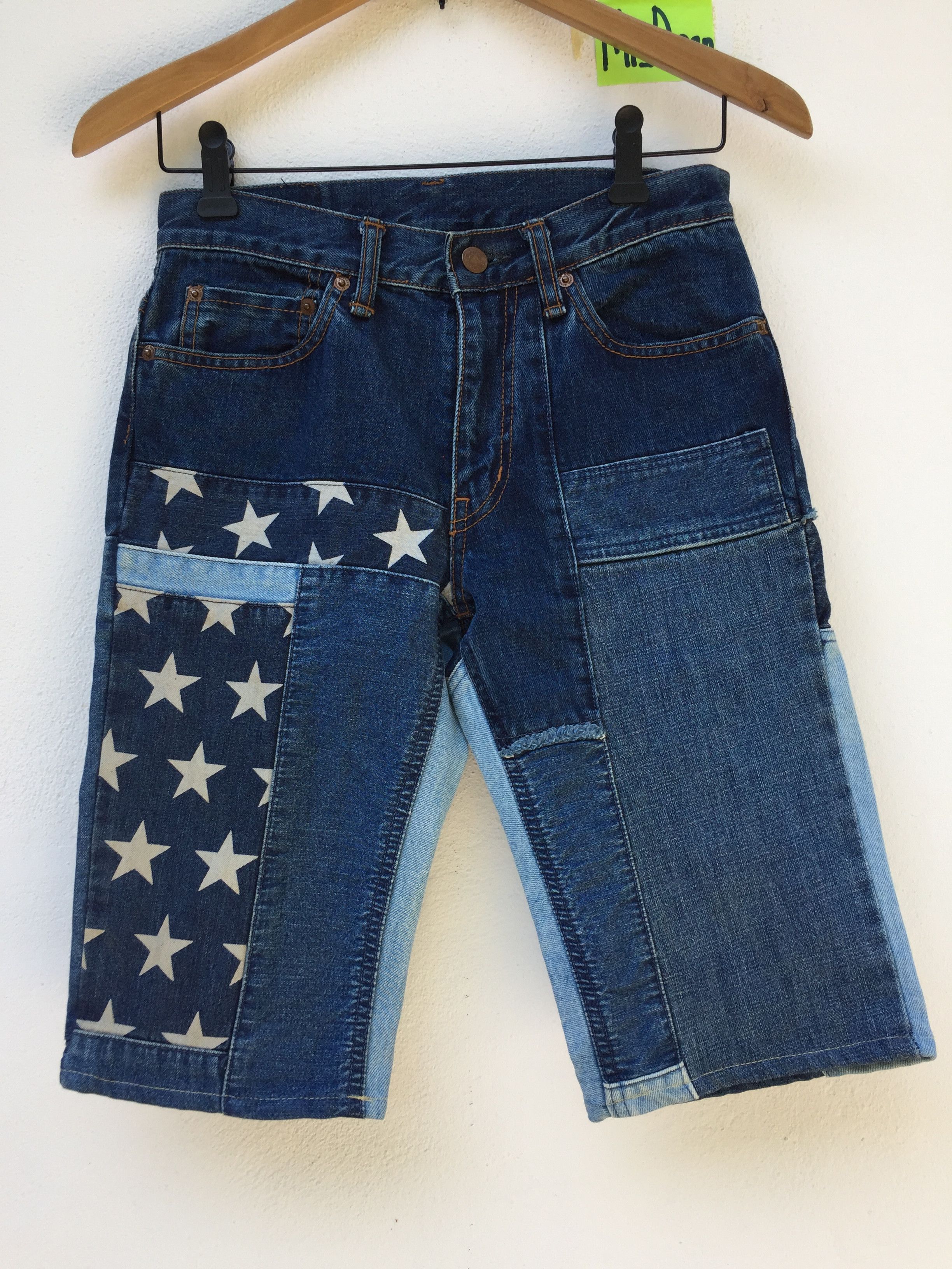 image of Hysteric Glamour Kinky Jeans Hysteric Stars Patchwork Short Denim Jeans in Blue, Men's (Size 28)