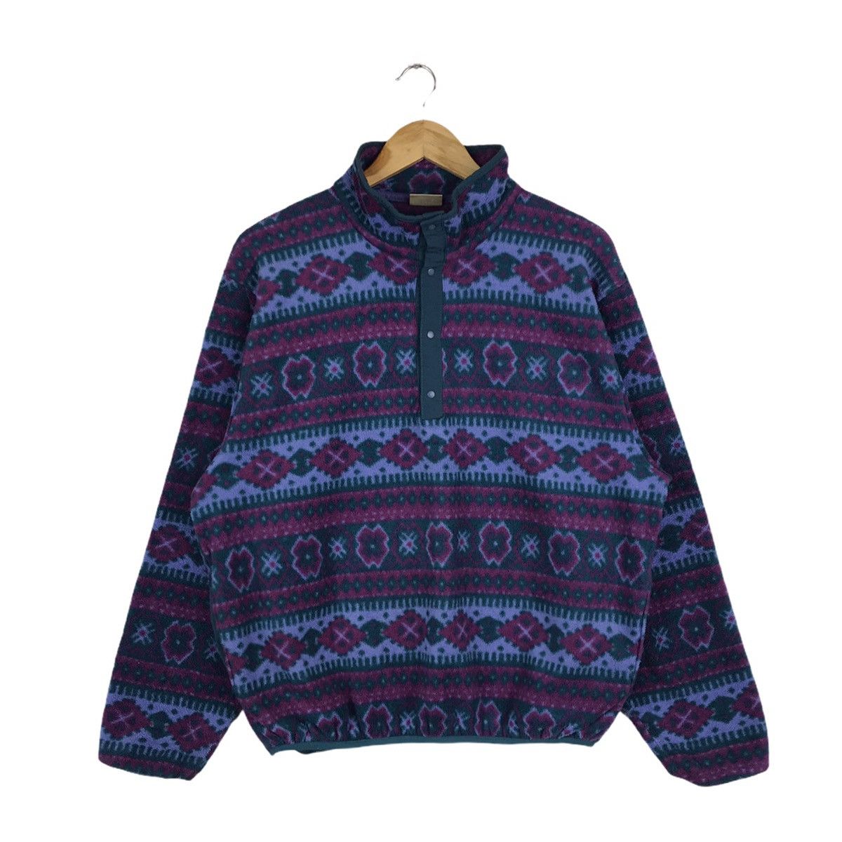 L.L. Bean Vintage LL BEAN Abstract Half Snap Button Fleece Sweatshirt Size US L / EU 52-54 / 3 - 1 Thumbnail