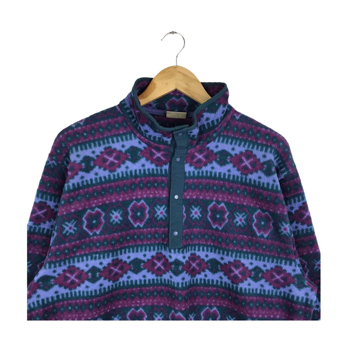 L.L. Bean Vintage LL BEAN Abstract Half Snap Button Fleece Sweatshirt Size US L / EU 52-54 / 3 - 2 Thumbnail