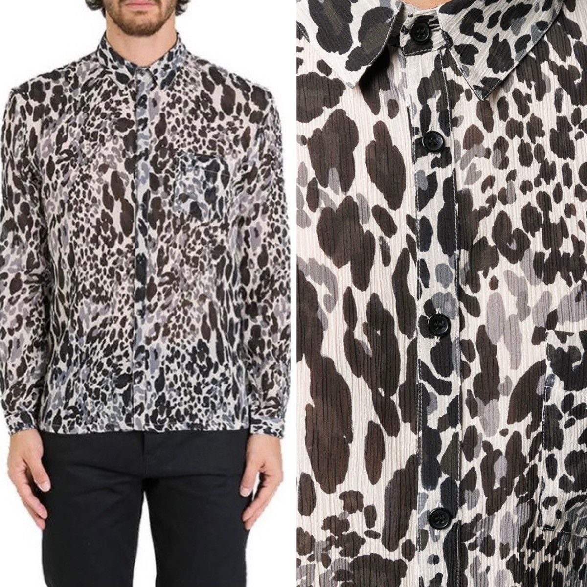 Saint Laurent Paris SS20 Snow Leopard Print Crepe Shirt sz37 &38 Size US S / EU 44-46 / 1 - 13 Thumbnail