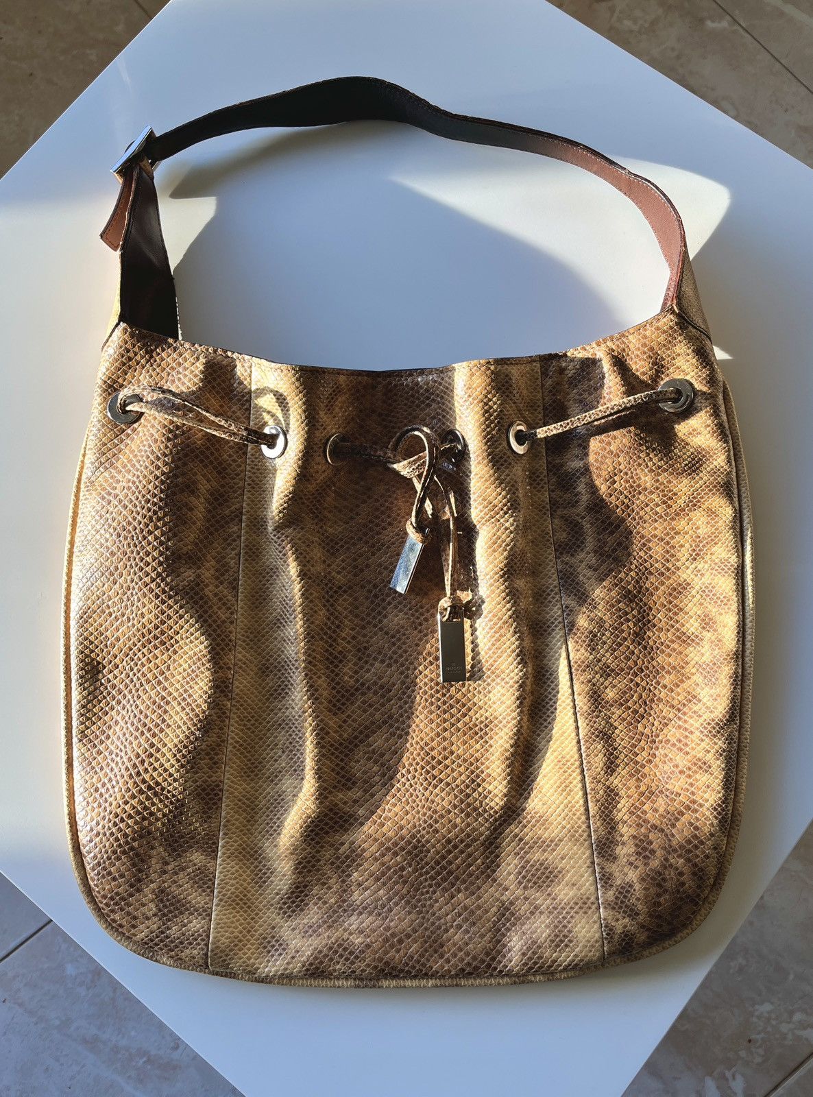 Gucci ★0% TAX★ Y2K PHYTON LEATHER TOM FORD ERA DRAWSTRING HOBO BAG Size ONE SIZE - 3 Thumbnail