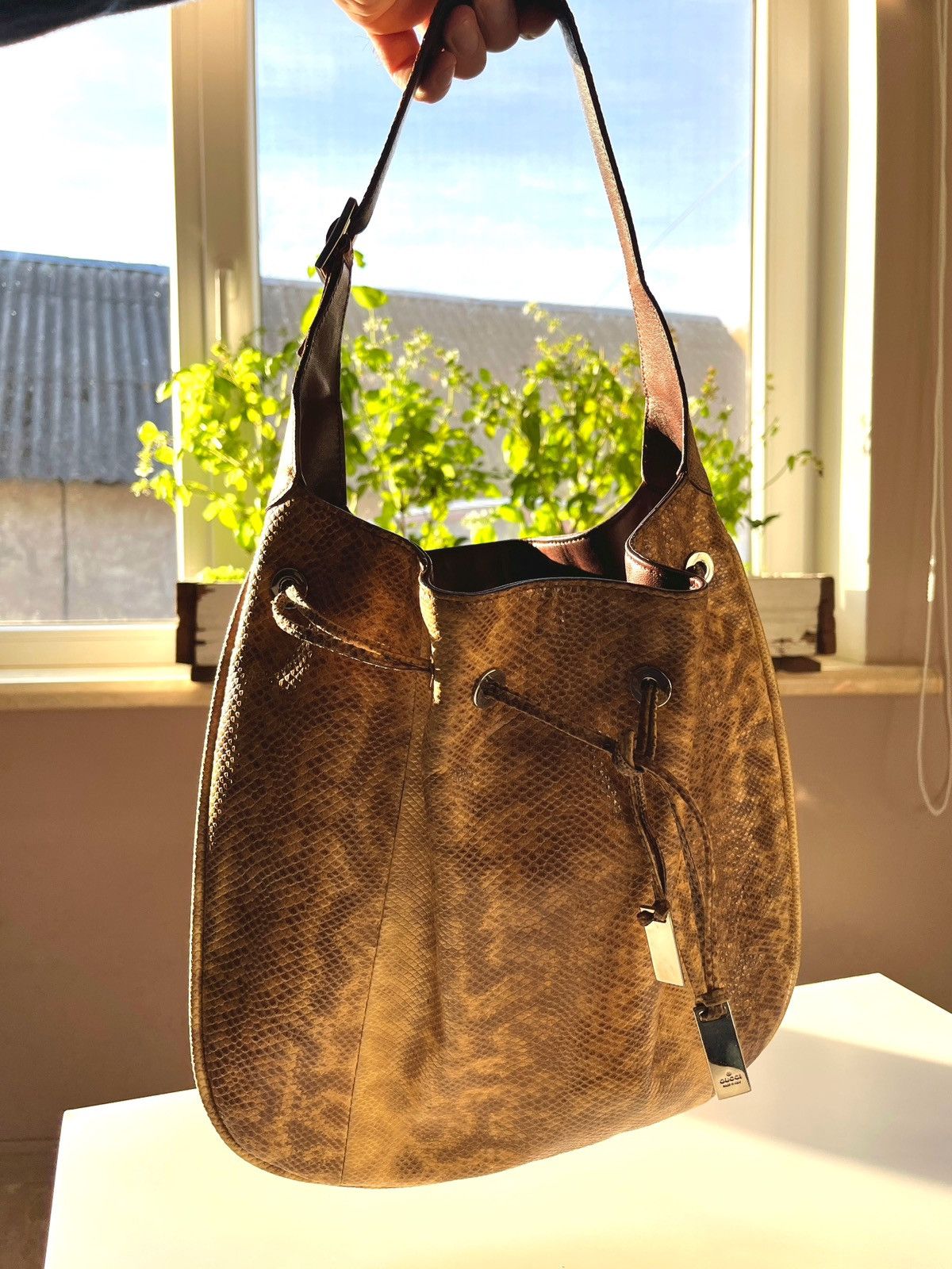 Gucci ★0% TAX★ Y2K PHYTON LEATHER TOM FORD ERA DRAWSTRING HOBO BAG Size ONE SIZE - 2 Thumbnail