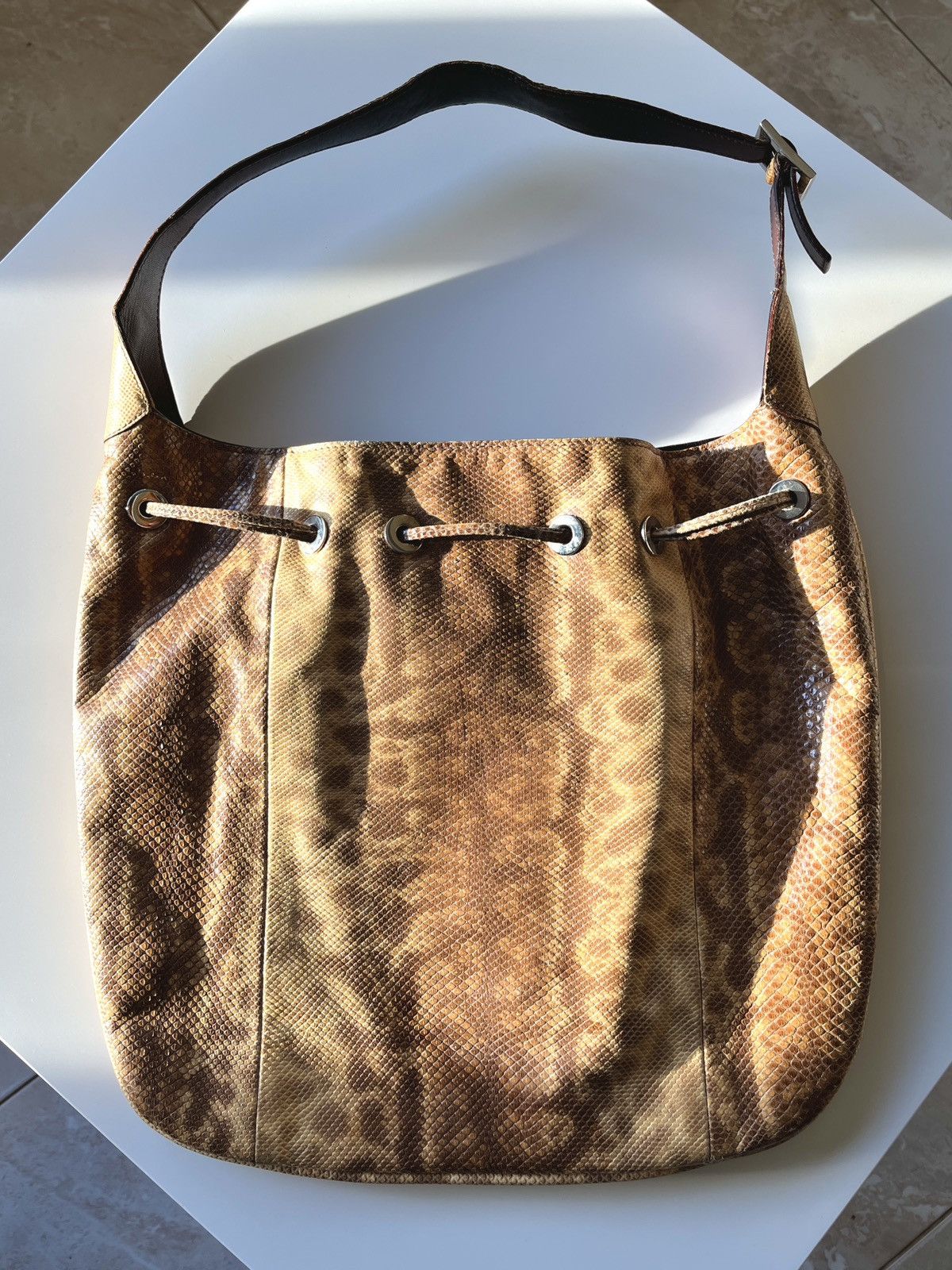 Gucci ★0% TAX★ Y2K PHYTON LEATHER TOM FORD ERA DRAWSTRING HOBO BAG Size ONE SIZE - 4 Thumbnail