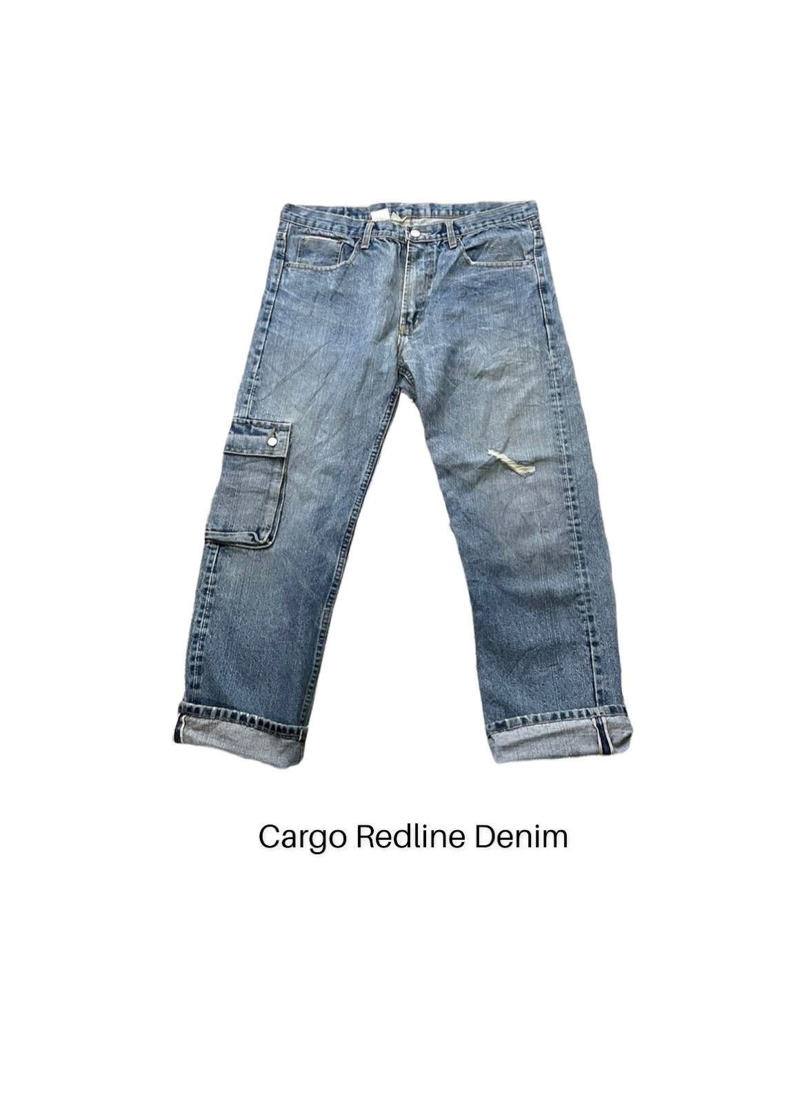 image of Distressed Denim Japanesse Redline Denim Cargo in Blue, Men's (Size 38)