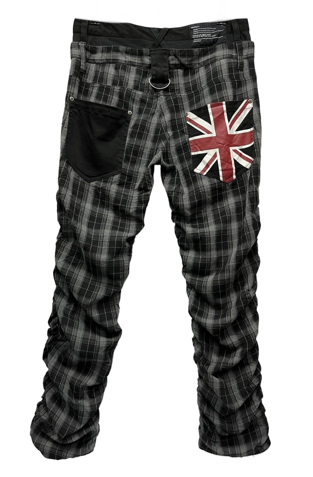 image of Japan Rags x Seditionaries Ragout Unionjack Punk Tartan Double Waist Rayon Blends Pants in Black/Gr