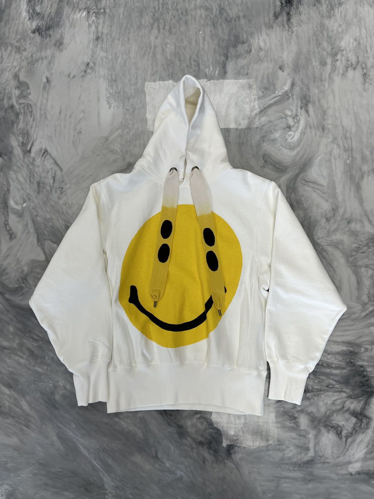 image of Kapital White Yellow Smiley Hoodie, Men's (Size Small)