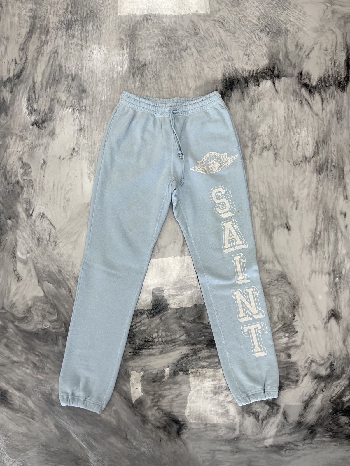 image of Denim Tears x Readymade Saint Michael Angel Of Death Baby Blue Sweatpant Joggers, Men's (Size 30)