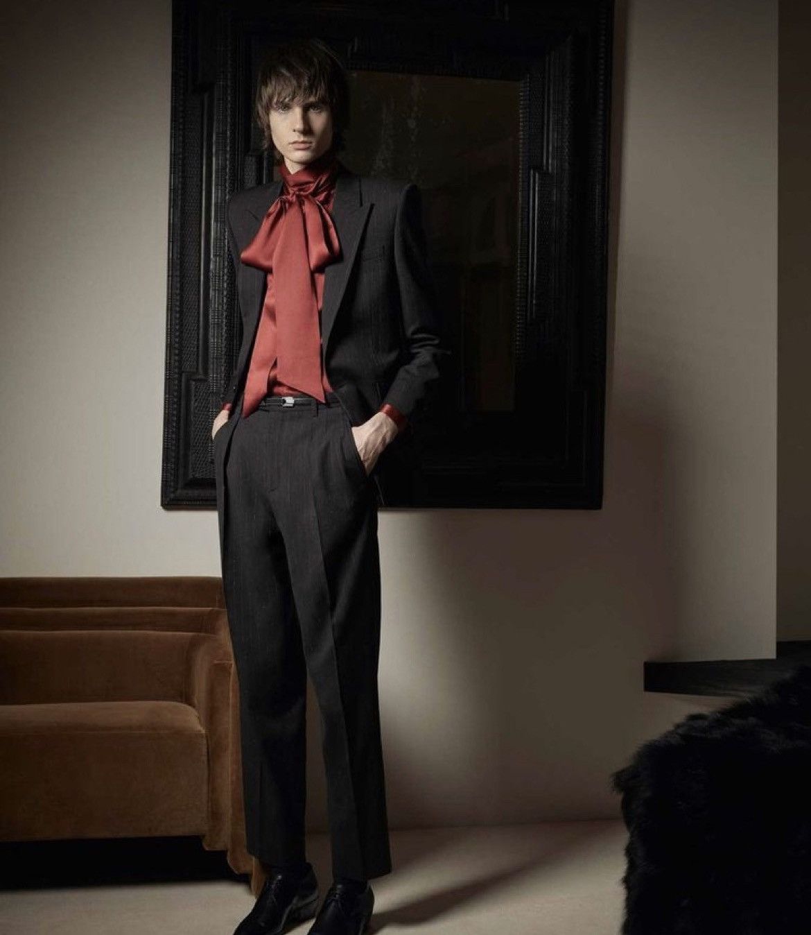 image of Saint Laurent Paris Saint Laurent Silk Shirt in Burgandy, Men's (Size Medium)