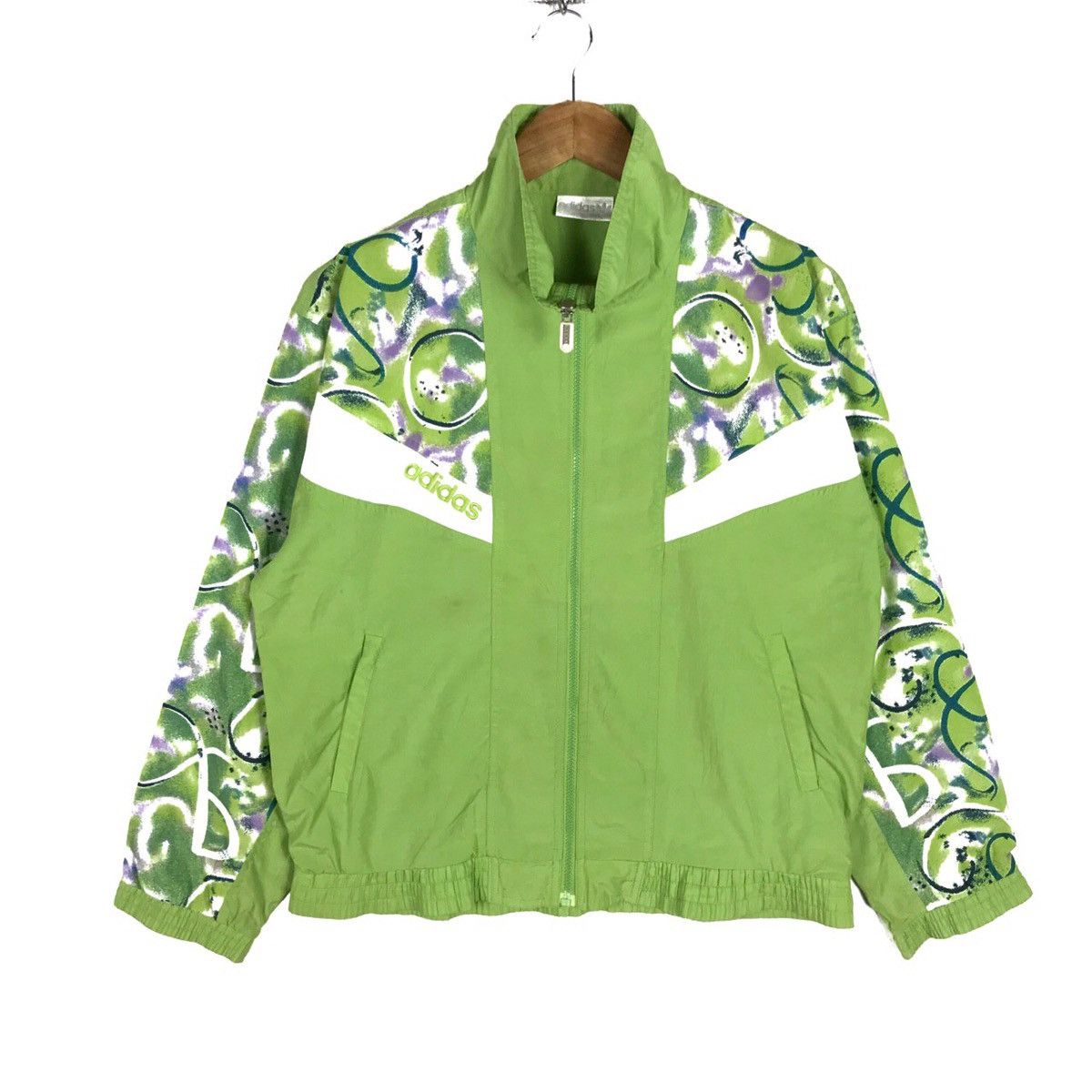 Adidas × Vintage Vintage 80s Adidas Small Logo Pop Art Windbreaker Zip Up Size US M / EU 48-50 / 2 - 1 Thumbnail