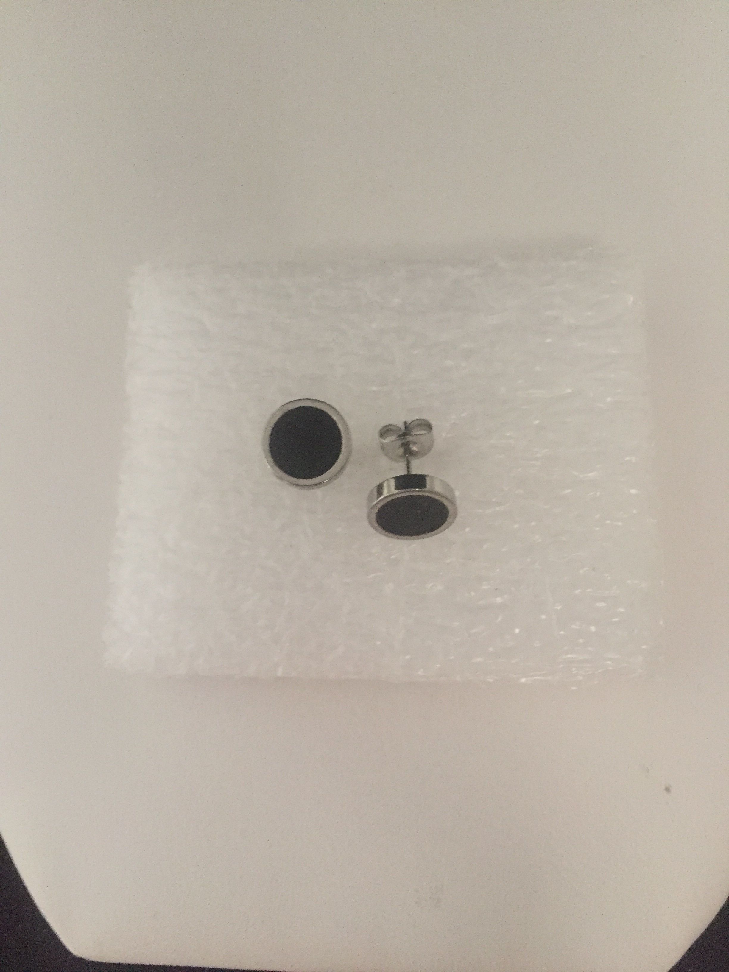 Jewelry x Silver Black Round Stainless Steel Stud Earrings, Men's