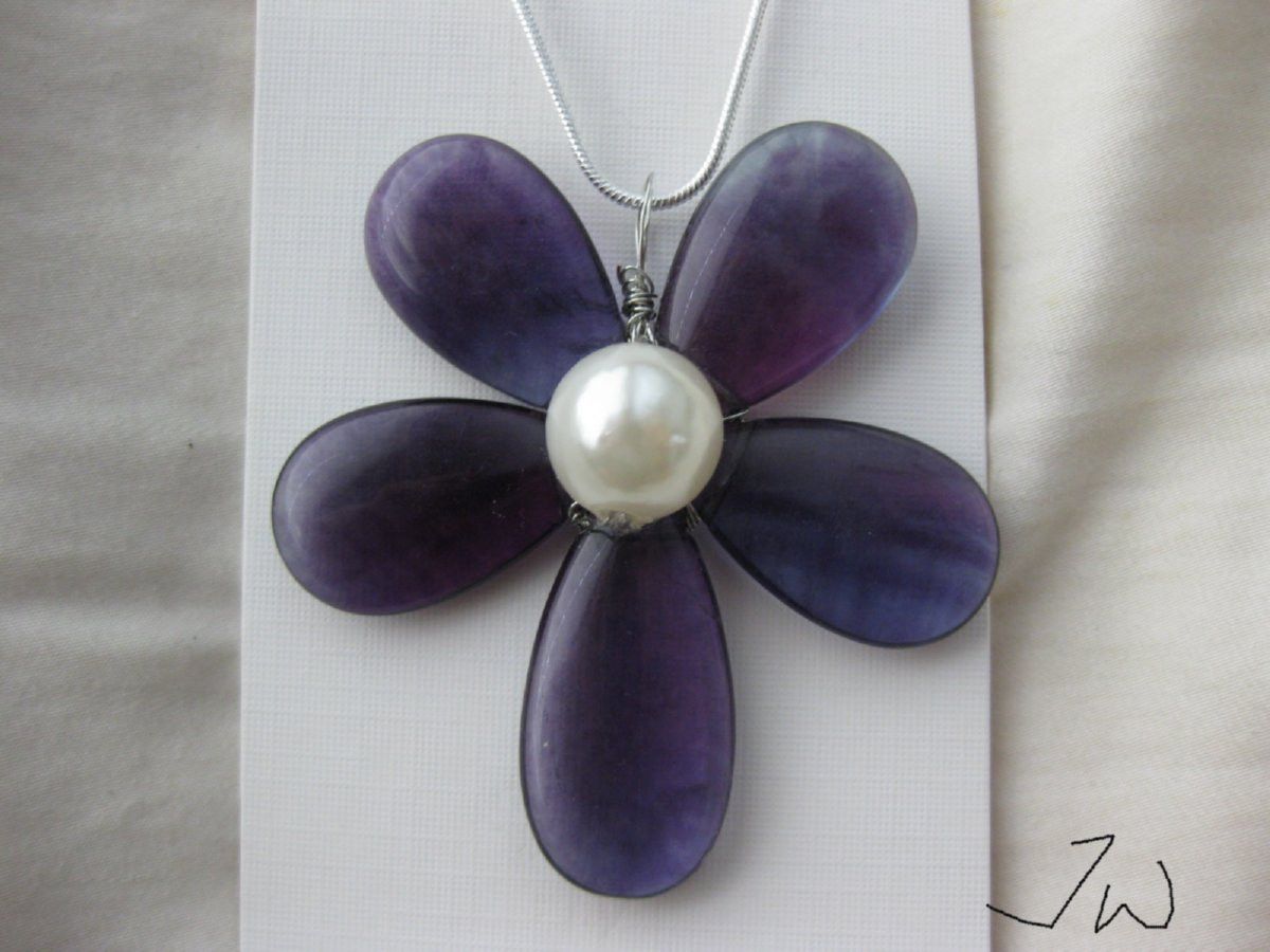 Handmade Rainbow fluorite Crystal Flower Necklace with Pearl Bead Size ONE SIZE - 4 Thumbnail