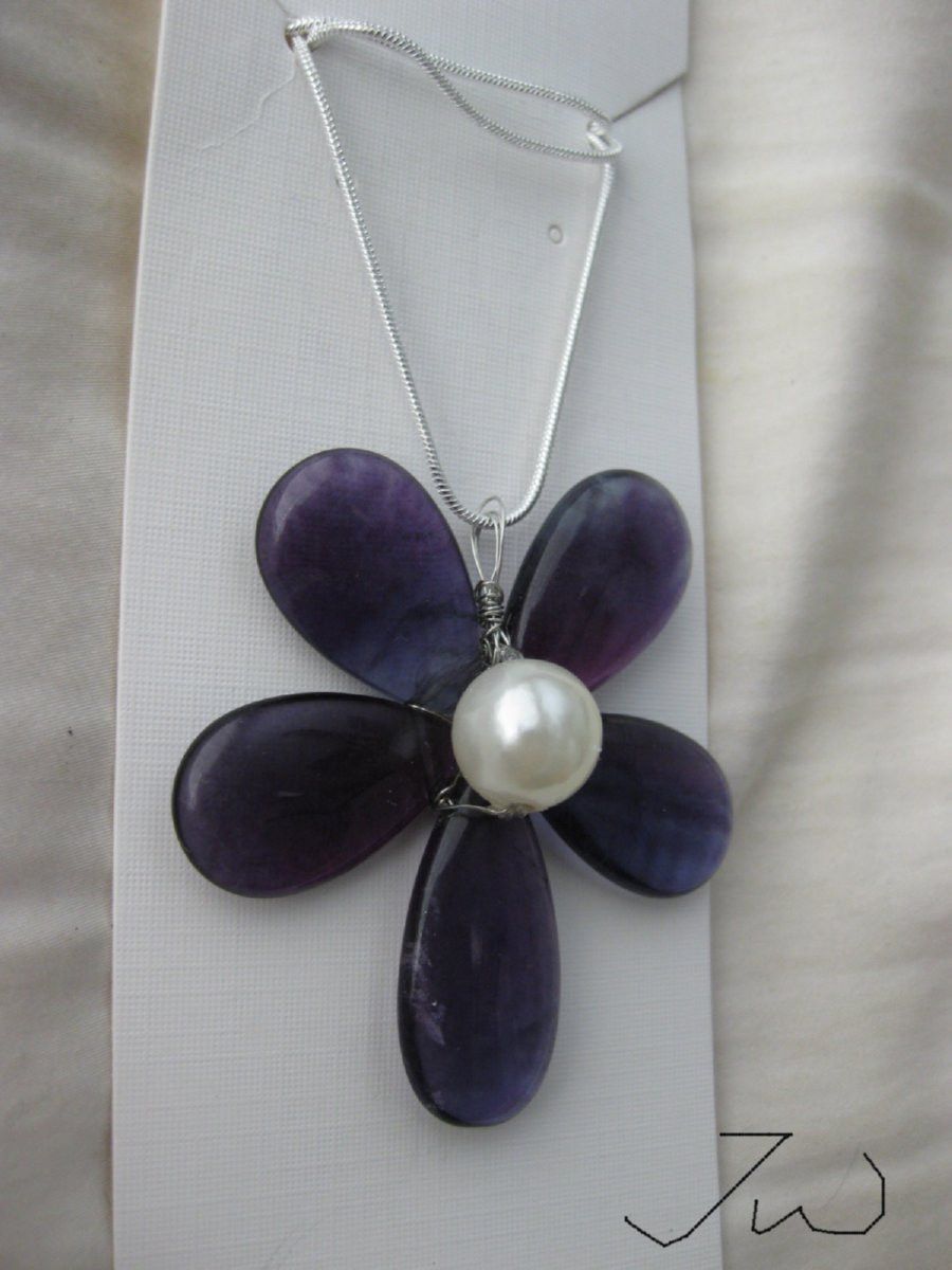 Handmade Rainbow fluorite Crystal Flower Necklace with Pearl Bead Size ONE SIZE - 3 Thumbnail