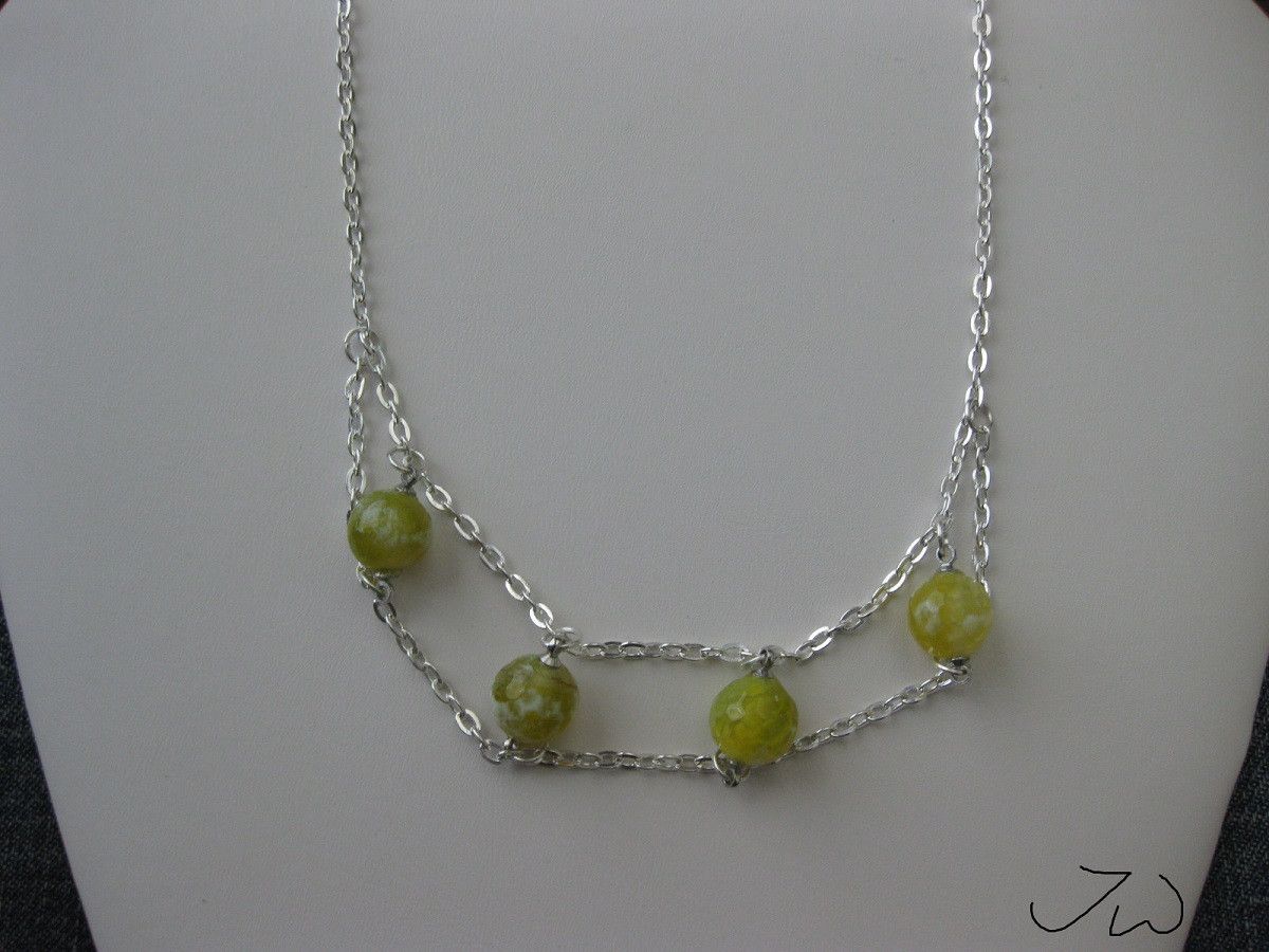 Handmade Green Agate Beads Double Chain Necklace Size ONE SIZE - 1 Thumbnail
