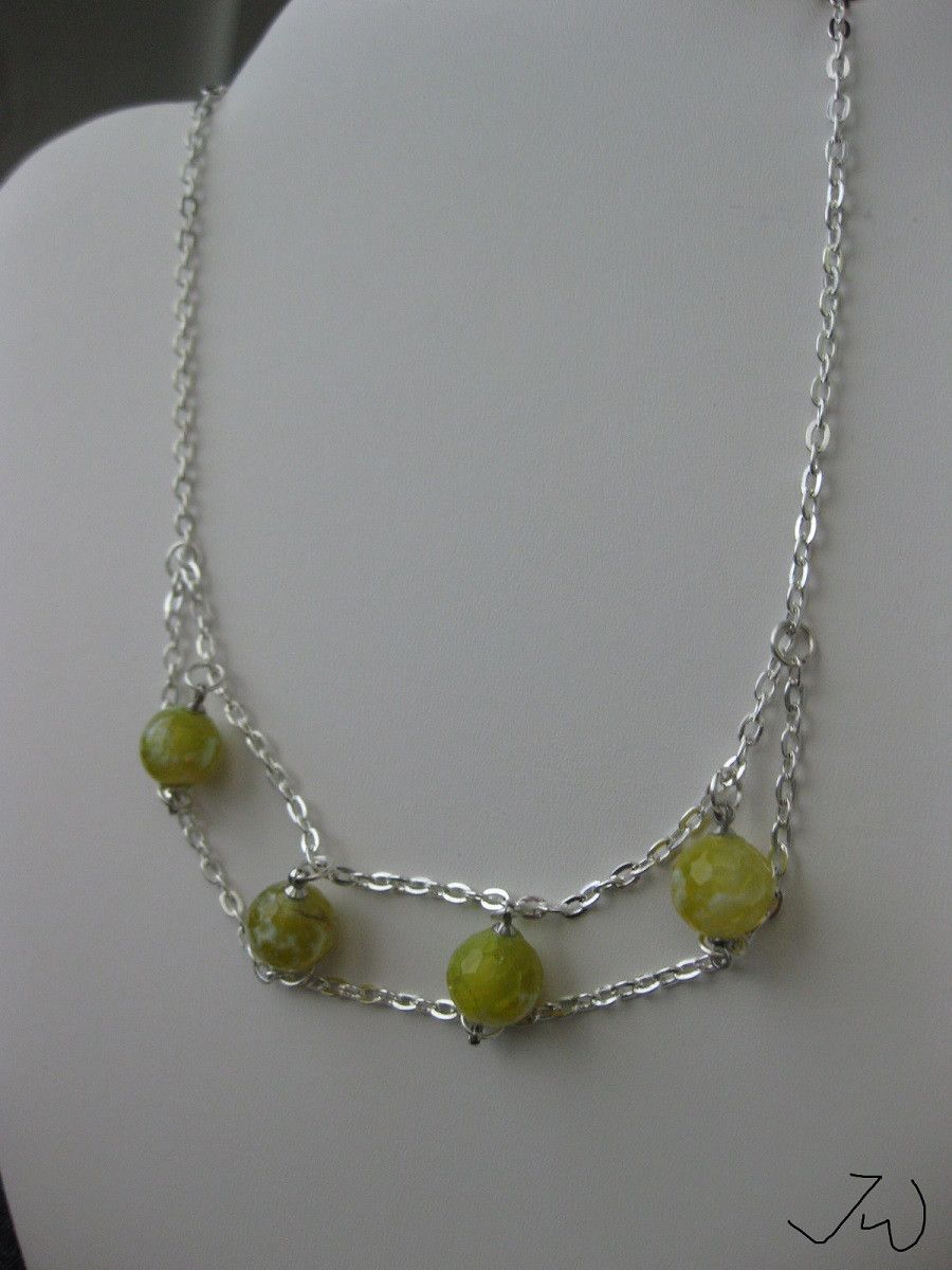 Handmade Green Agate Beads Double Chain Necklace Size ONE SIZE - 2 Thumbnail