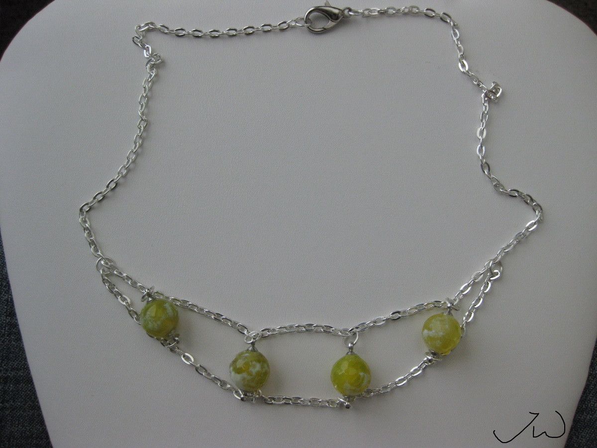 Handmade Green Agate Beads Double Chain Necklace Size ONE SIZE - 4 Thumbnail