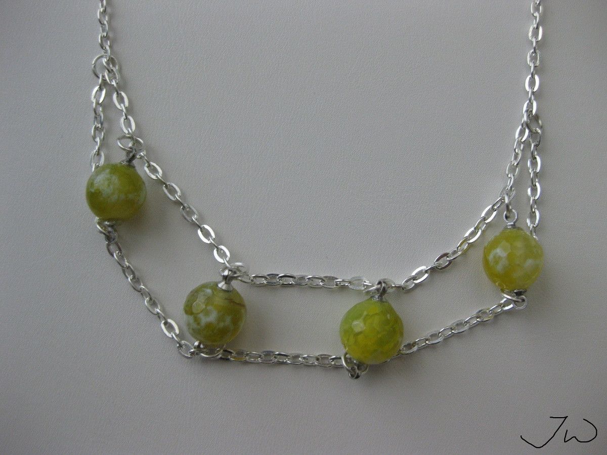 Handmade Green Agate Beads Double Chain Necklace Size ONE SIZE - 3 Thumbnail
