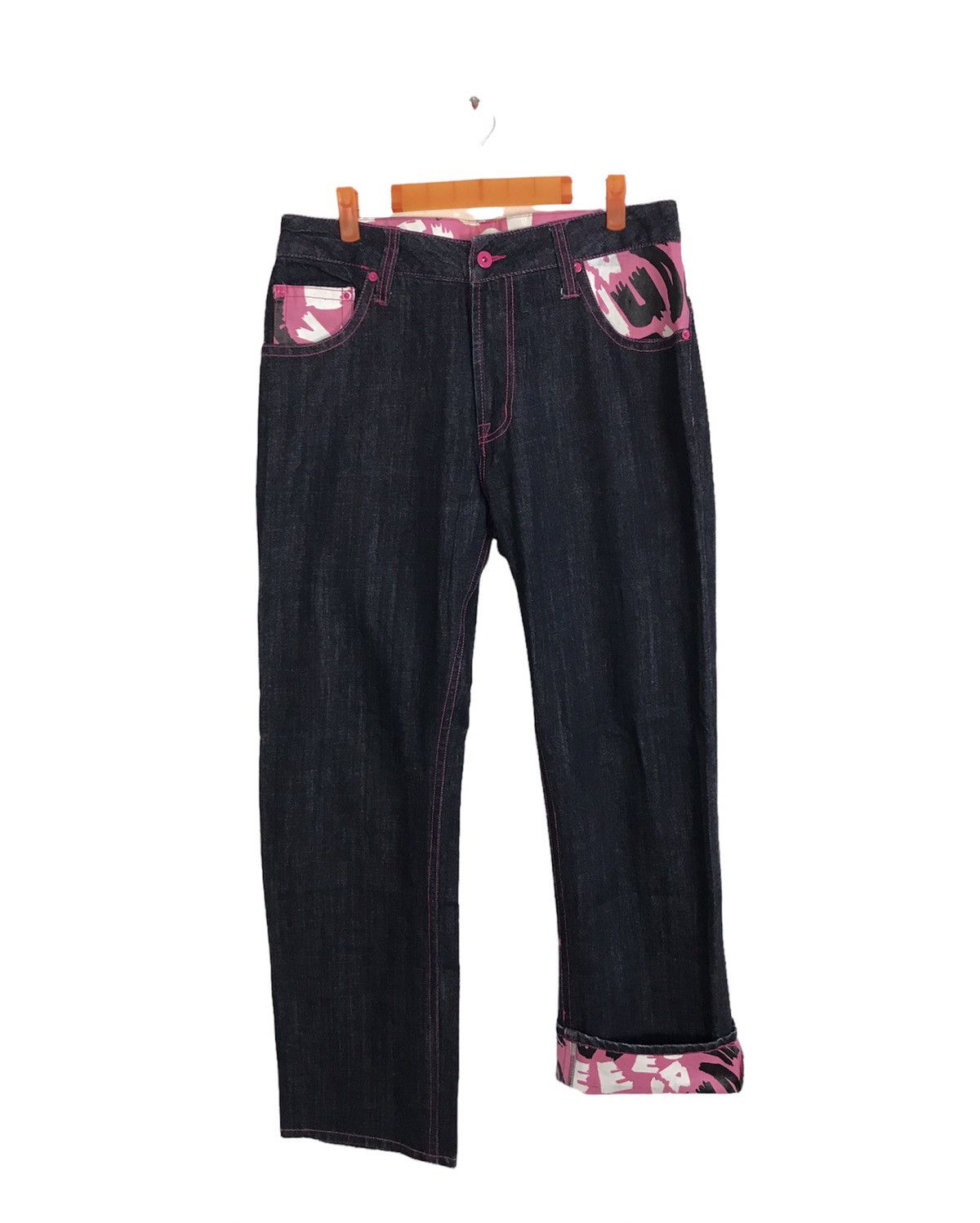 Japanese Brand Japanese Brand Pink Printed Denim Jeans Regular Indigo Jeans Size 32" / US 10 / IT 46 - 3 Thumbnail
