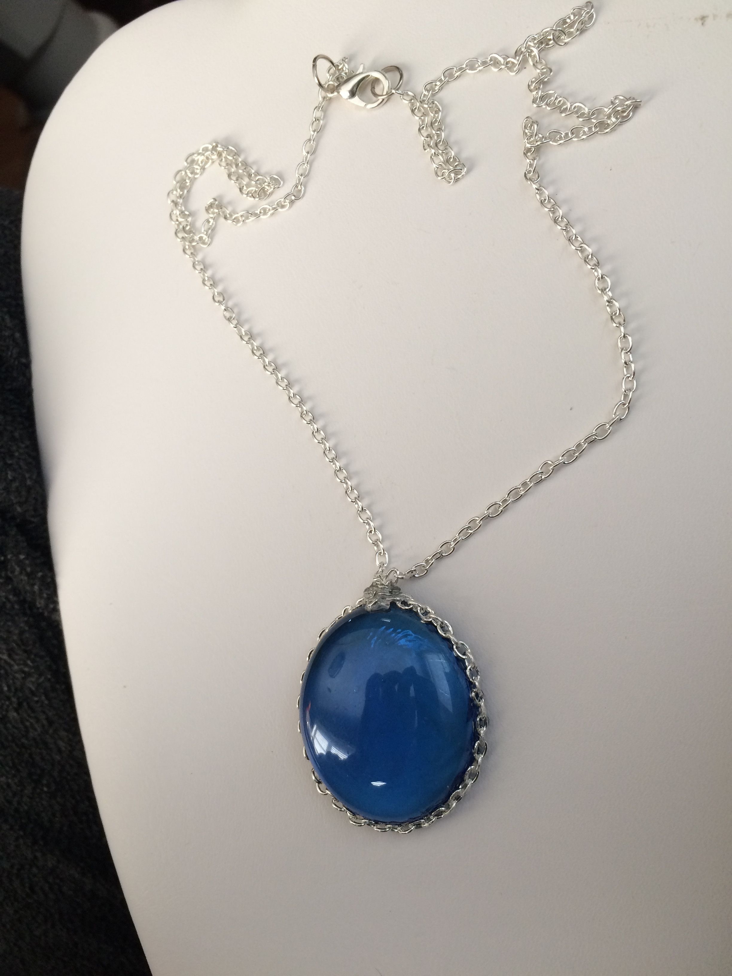 Handmade Blue Round Glass Chain Necklace Size ONE SIZE - 2 Thumbnail